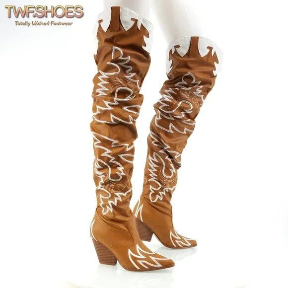 Other CR Kelsey 21 Rock Star Tan & White Western Slouch OTK Thigh Size US 11 / IT 41 - 5 Thumbnail