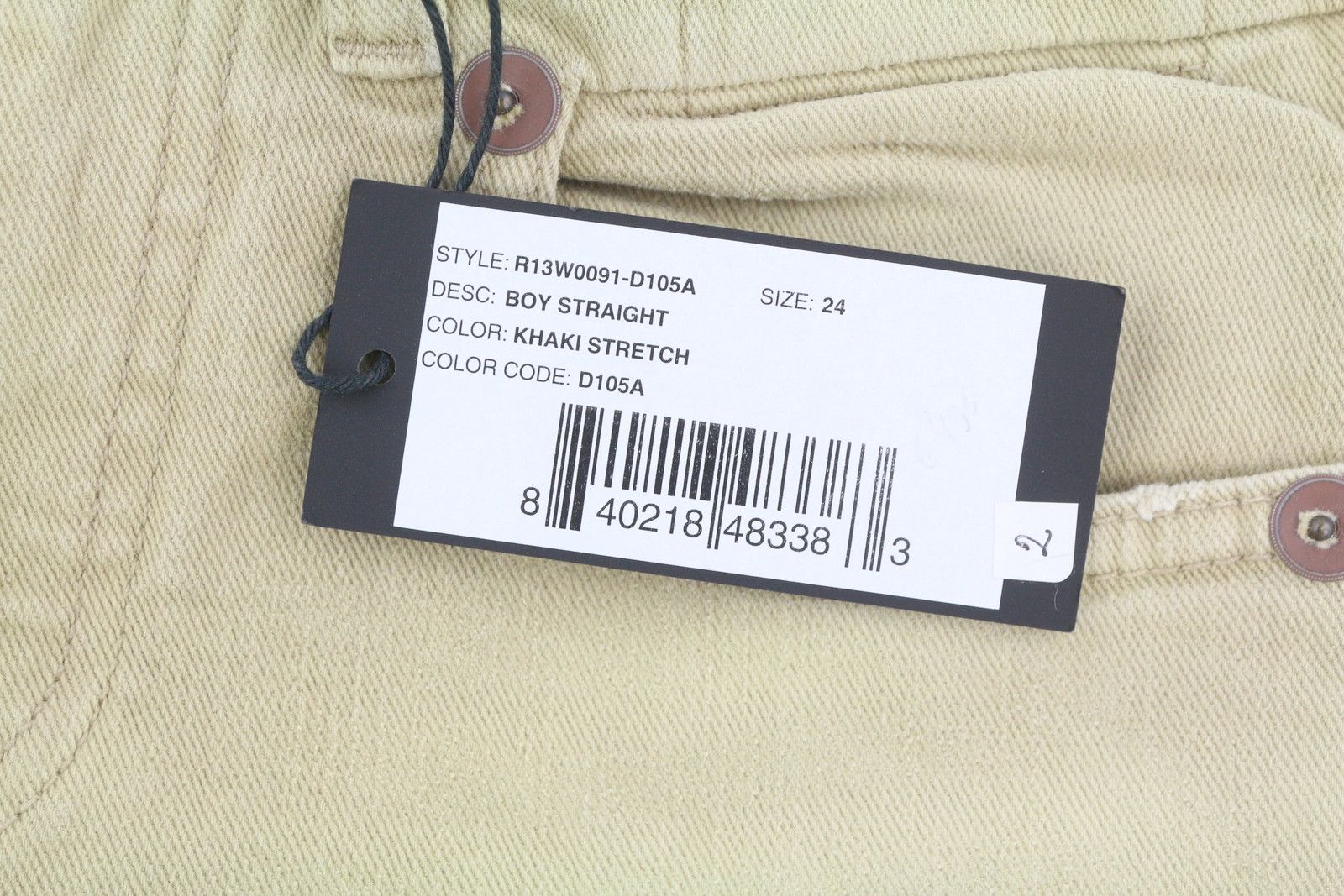 R13 BOY STRAIGHT 24 Khaki Stretch Washed Cropped Zip 86267 Size 24" / US 00 / IT 34 - 8 Thumbnail