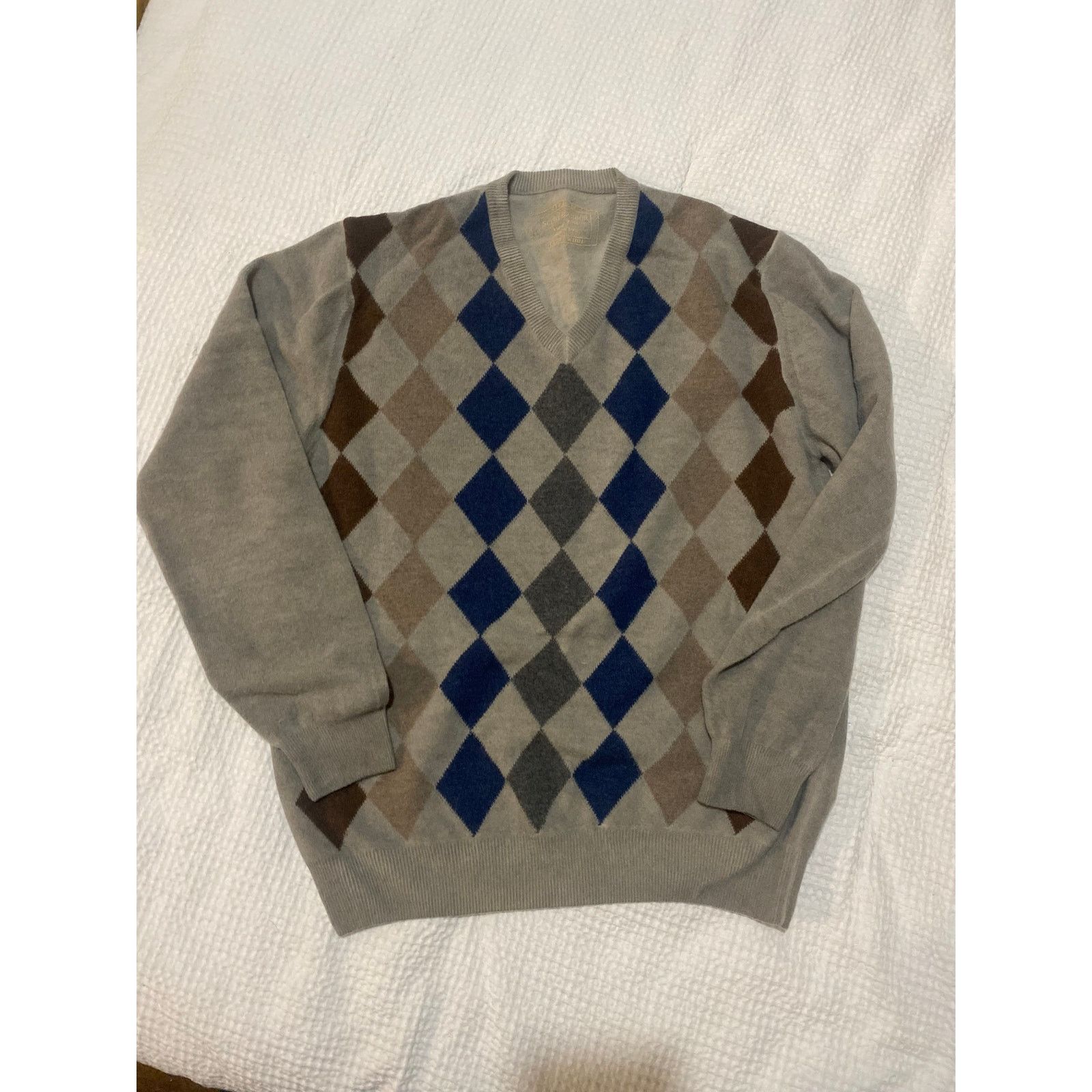 Scott Barber Scott barber Argyle V Neck Sweater Mens med 100% Lambswool Size US M / EU 48-50 / 2 - 1 Thumbnail
