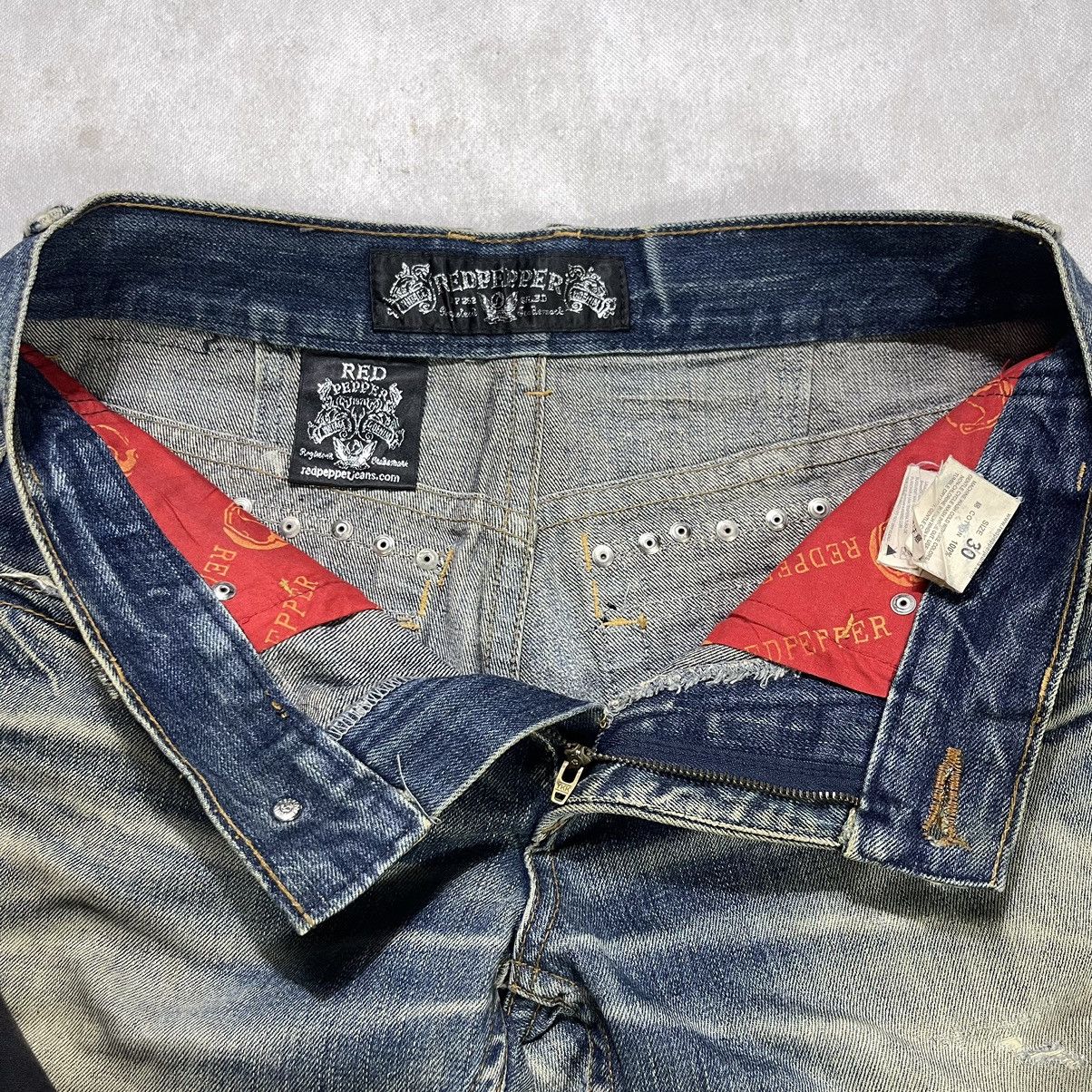 Japanese Brand Red Pepper Skull Stud Distressed Selvedge Waist Denim Pant Size US 31 - 9 Thumbnail