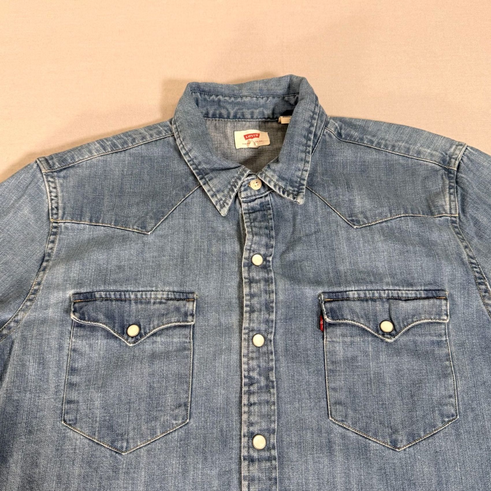 Levi's Levi's Shirt Mens Large Blue Denim Pearl Snap Western Cowboy Cotton Workwear Size US L / EU 52-54 / 3 - 2 Thumbnail