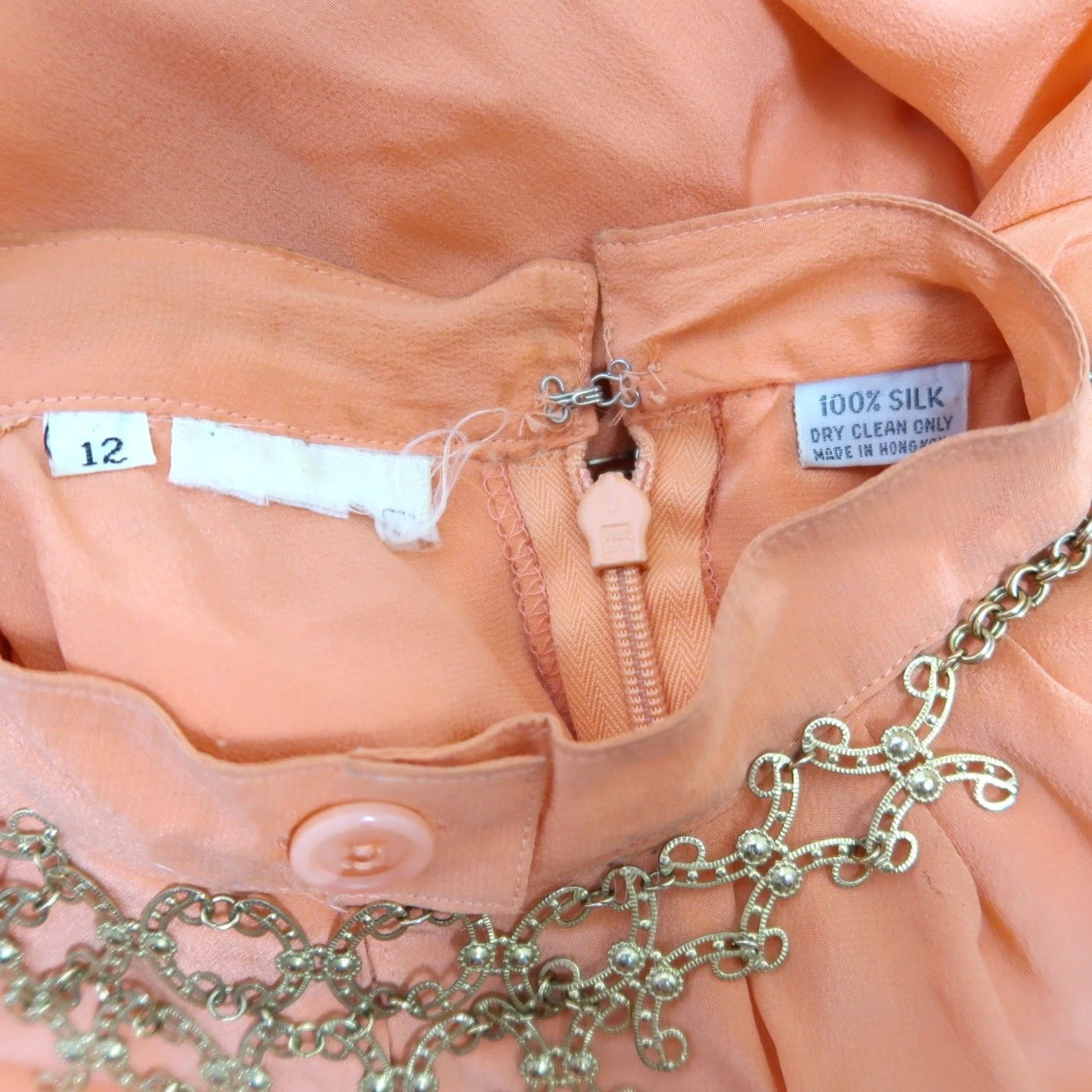 Vintage VINTAGE 80s Orange Silk Long Sleeve Sheath Midi Dress 12 Women Adults Party Cocktail Spring Fall 100% Silk Size XL / US 12-14 / IT 48-50 - 5 Thumbnail