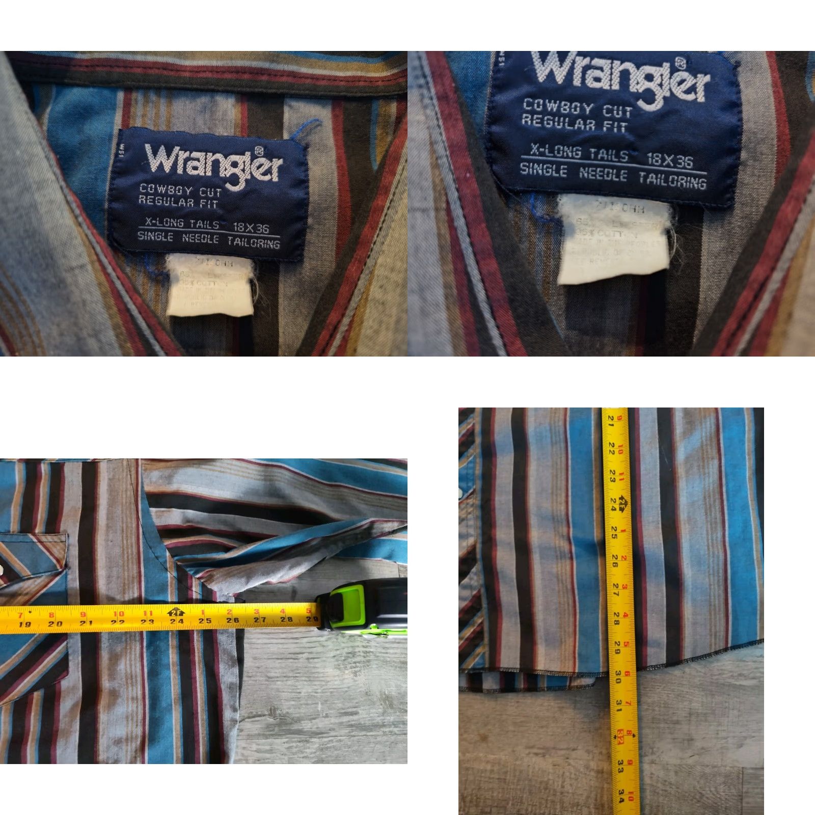 Wrangler VINTAGE Wrangler Pearl Snap Shirt Mens 18X36 X-Long Tail Plaid Blue Multi USA Cowboy Cut Shirt Mens Size US XXL / EU 58 / 5 - 8 Thumbnail