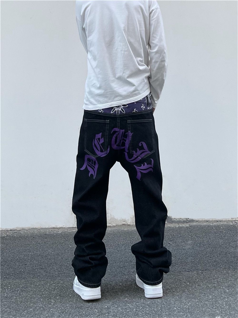 Designer × Japanese Brand × Jean Letter Print Color Block Hip Hop Loose Jeans Size US 36 / EU 52 - 1 Thumbnail