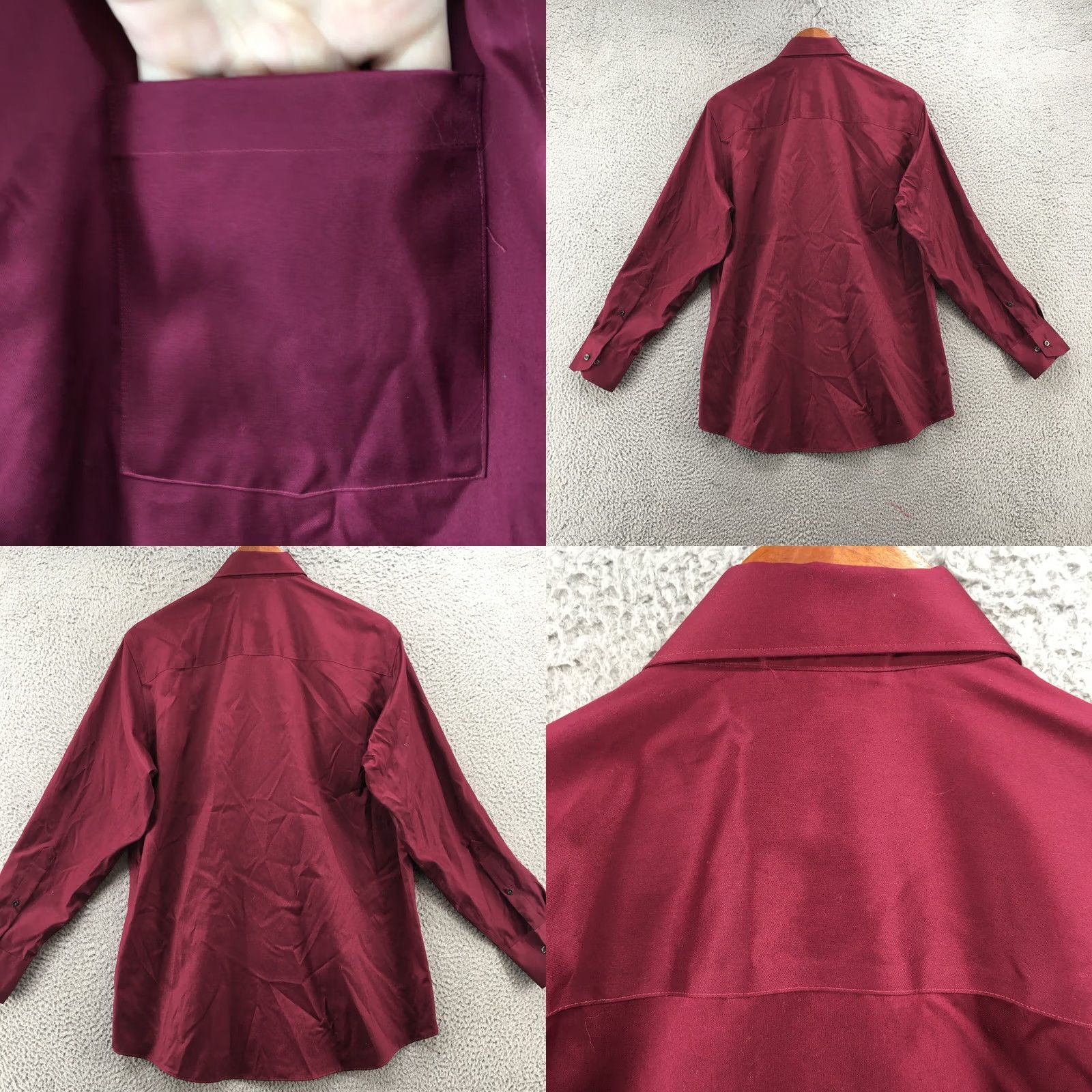 Kenneth Cole Kenneth Cole Dress Shirt Mens S Burgundy Cotton Button Up Long Sleeve Non-Iron Size 36R - 8 Thumbnail