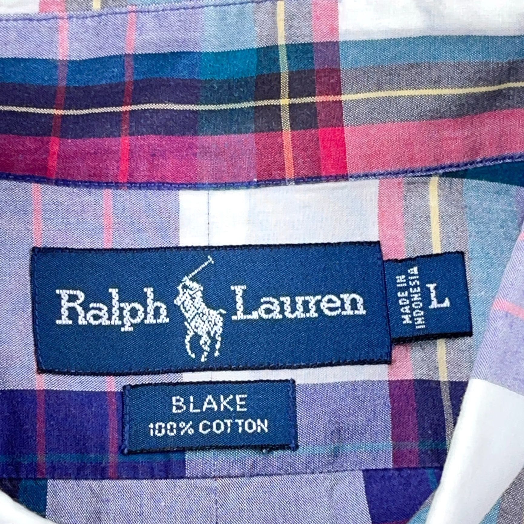 Ralph Lauren VINTAGE Ralph Lauren Shirt Men Large Blue Button Up Madras Plaid Camp India Vintage Size US L / EU 52-54 / 3 - 3 Thumbnail