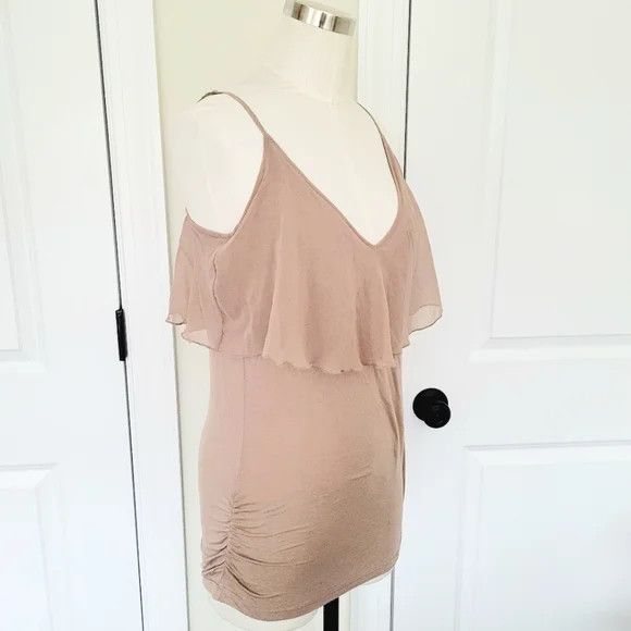 Buffalo David Bitton Ruffle Ruched V-Neck Cami Neutral Party Spring Summer Travel Size S / US 4 / IT 40 - 3 Thumbnail