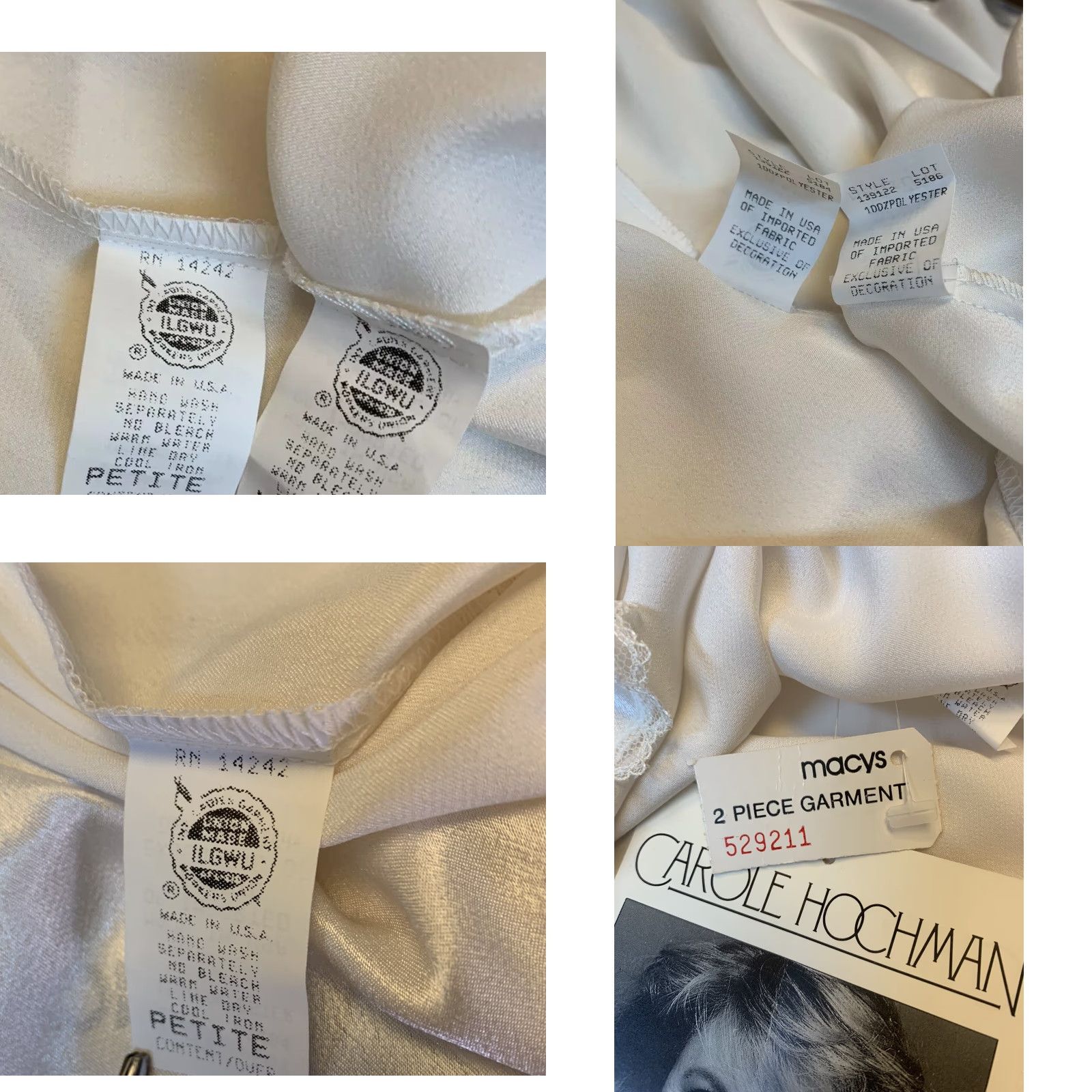 Vintage VINTAGE Carole Hochman Peignoir Set Camisole & Robe Silk Satin Retro Glam NEW NOS Union Made White M Womens Size ONE SIZE - 8 Thumbnail