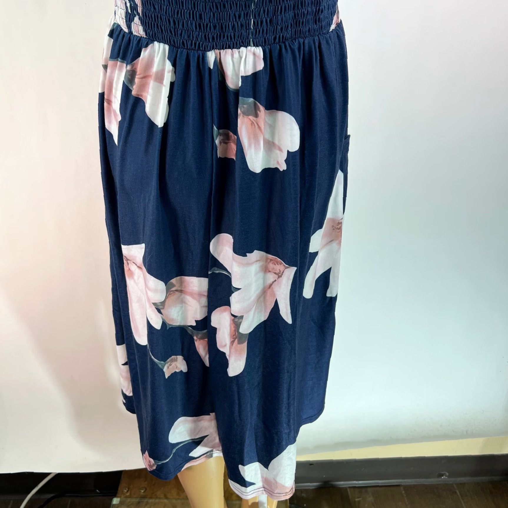 Vintage Angashion Sundress Women's V Neck Spaghetti Strap Floral Blue Dress Large Size L / US 10 / IT 46 - 5 Thumbnail