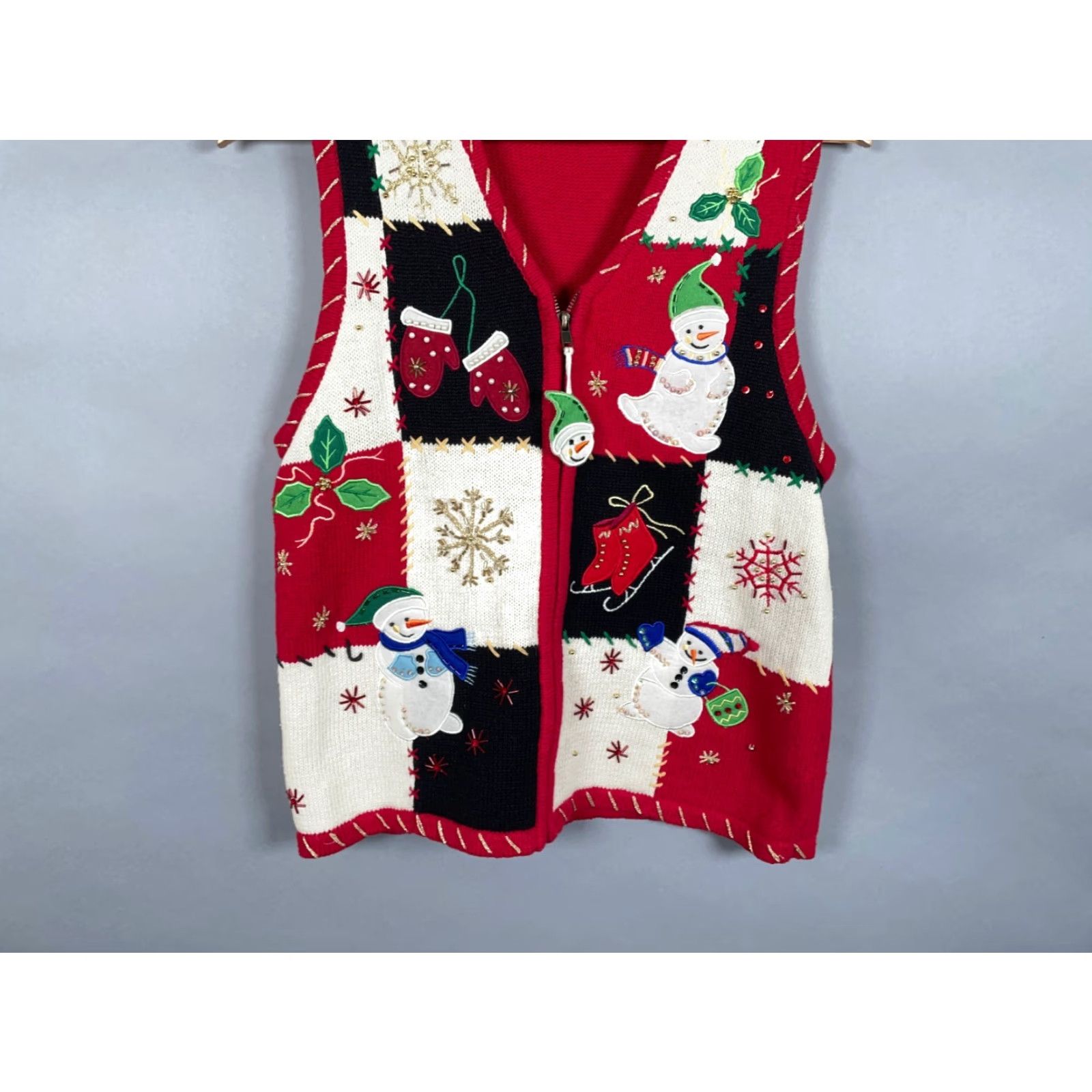 Vintage VINTAGE White Stag Sweater Vest Shirt Womens Medium Red Embroidered Christmas Motif Zip Front 90s Holiday Retro Size M / US 6-8 / IT 42-44 - 7 Thumbnail