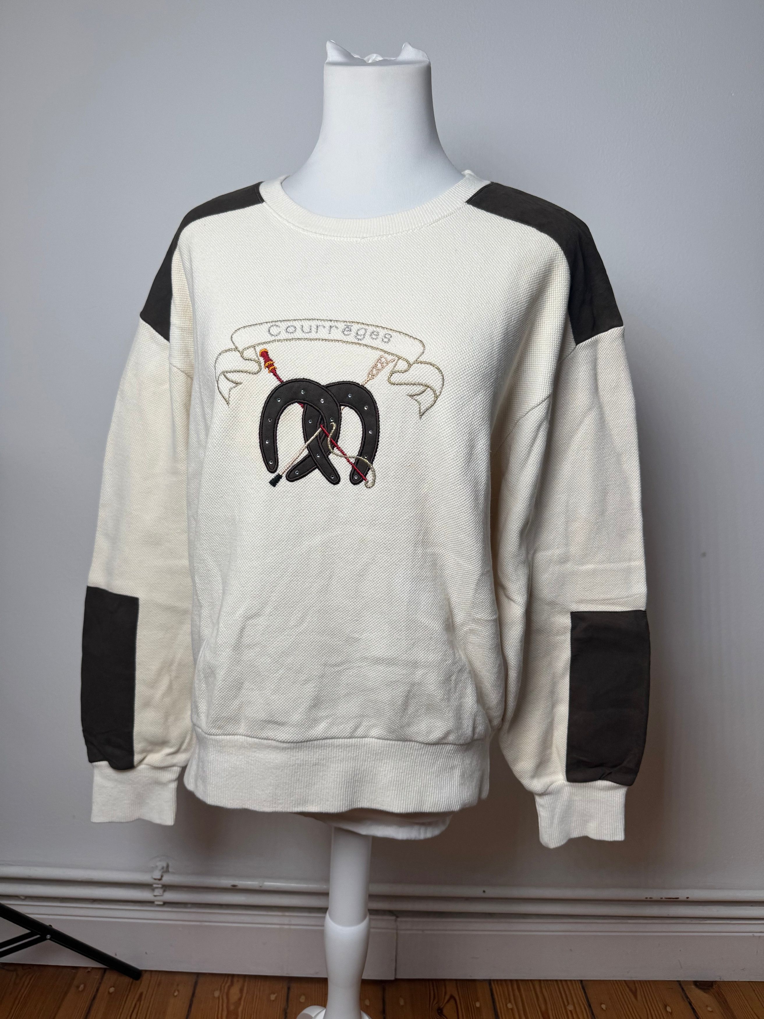 Courreges Vintage Wool Leather Sweater Beige Brown M Size S / US 4 / IT 40 - 1 Thumbnail