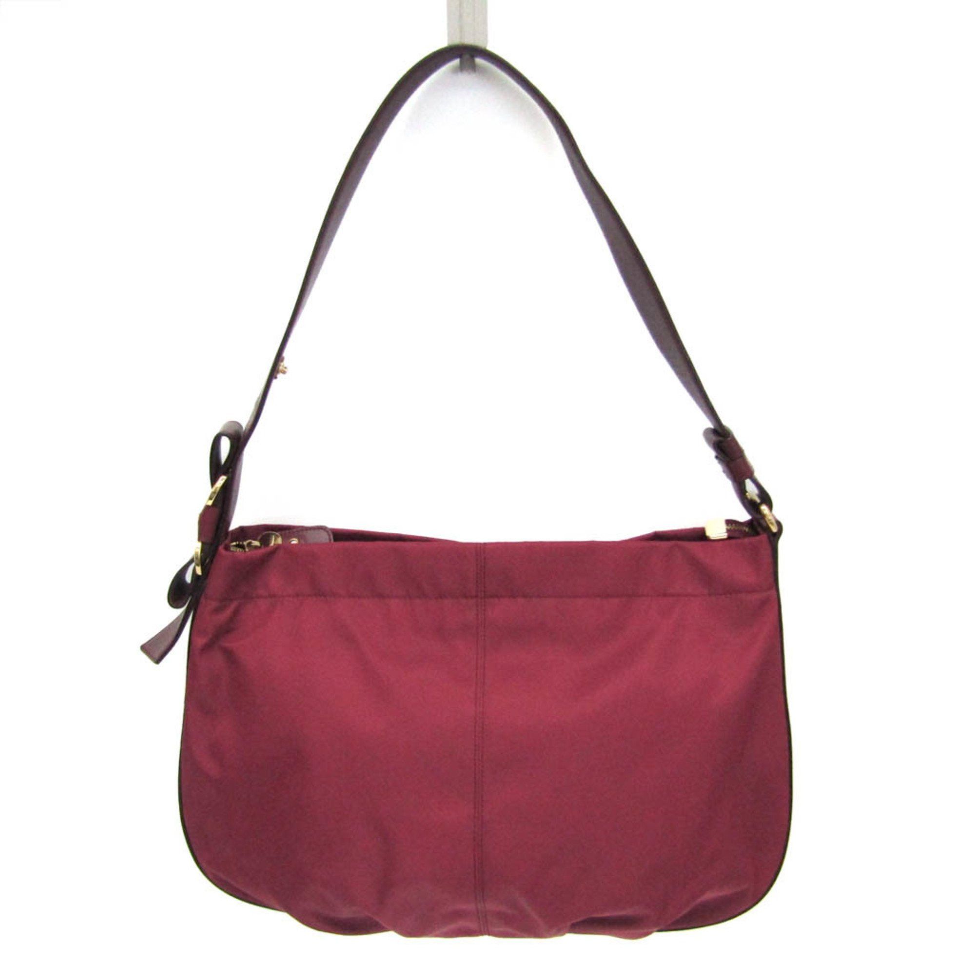 Salvatore Ferragamo Vara Au-21 D337 Women's Nylon,leather Shoulder Bag Bordeaux