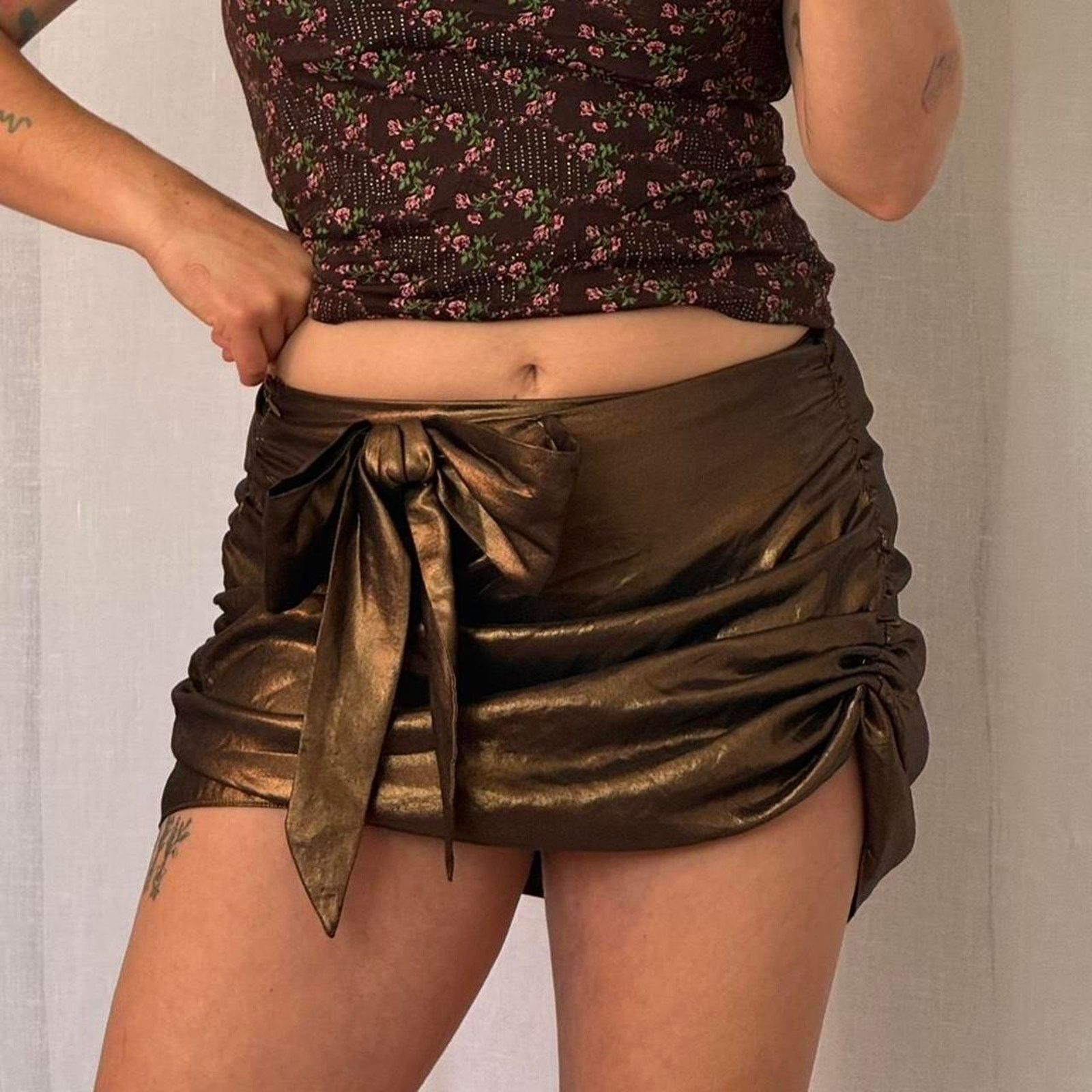 For Love & Lemons metallic brown mini skirt ✦ for love & lemons Size 30" / US 8 / IT 44 - 1 Thumbnail