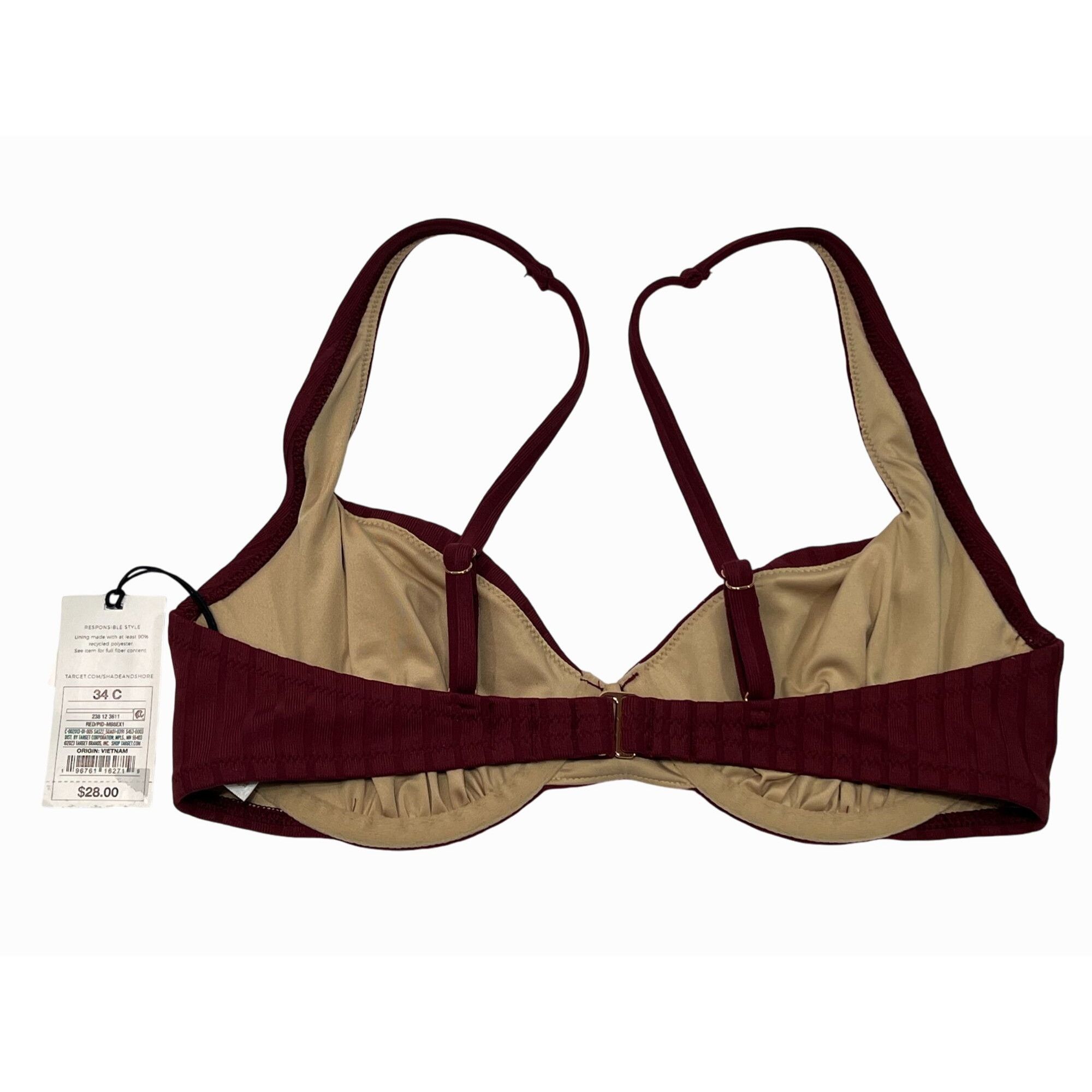Other Shade & Shore - Women's Ribbed Bikini Top - Dark Red - 34C Size ONE SIZE - 3 Thumbnail