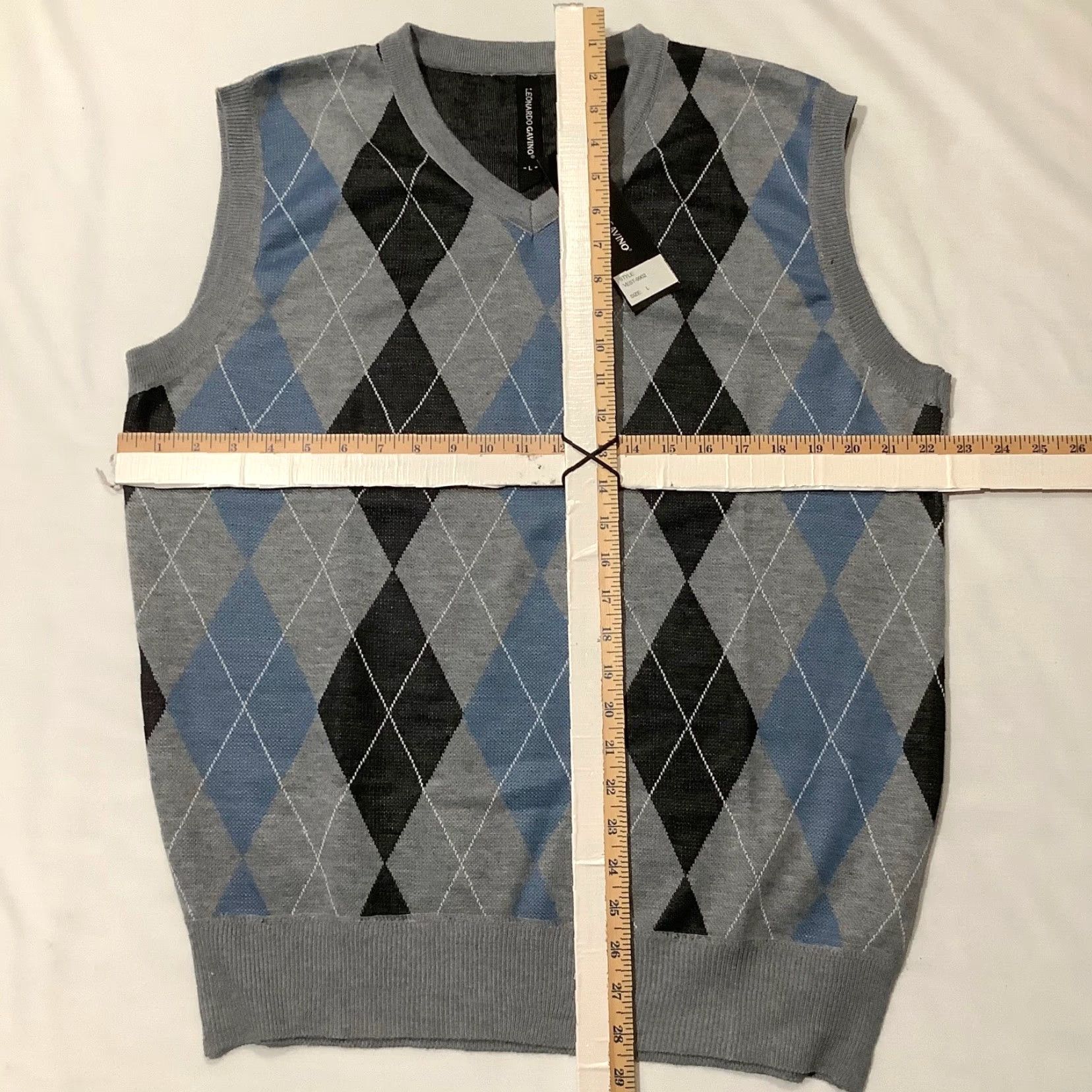 Vintage Leonardo Gavino Sweater Vest L Mens V-Neck Gray Blue Argyle Cotton Golf Size US L / EU 52-54 / 3 - 7 Thumbnail