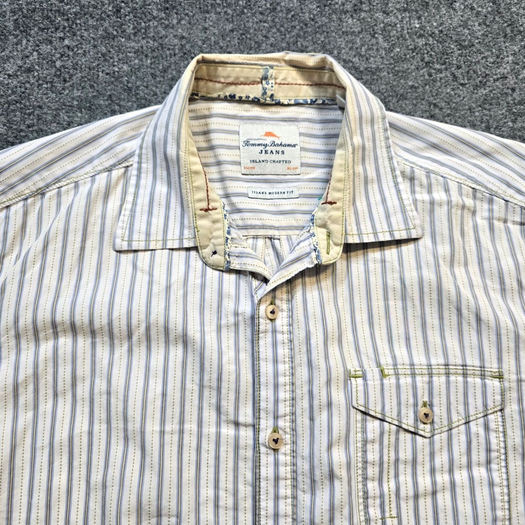 Tommy Bahama Tommy Bahama Shirt Mens Large White Blue Stripe Modern Fit Button Long Sleeve Shirt Size US L / EU 52-54 / 3 - 2 Thumbnail