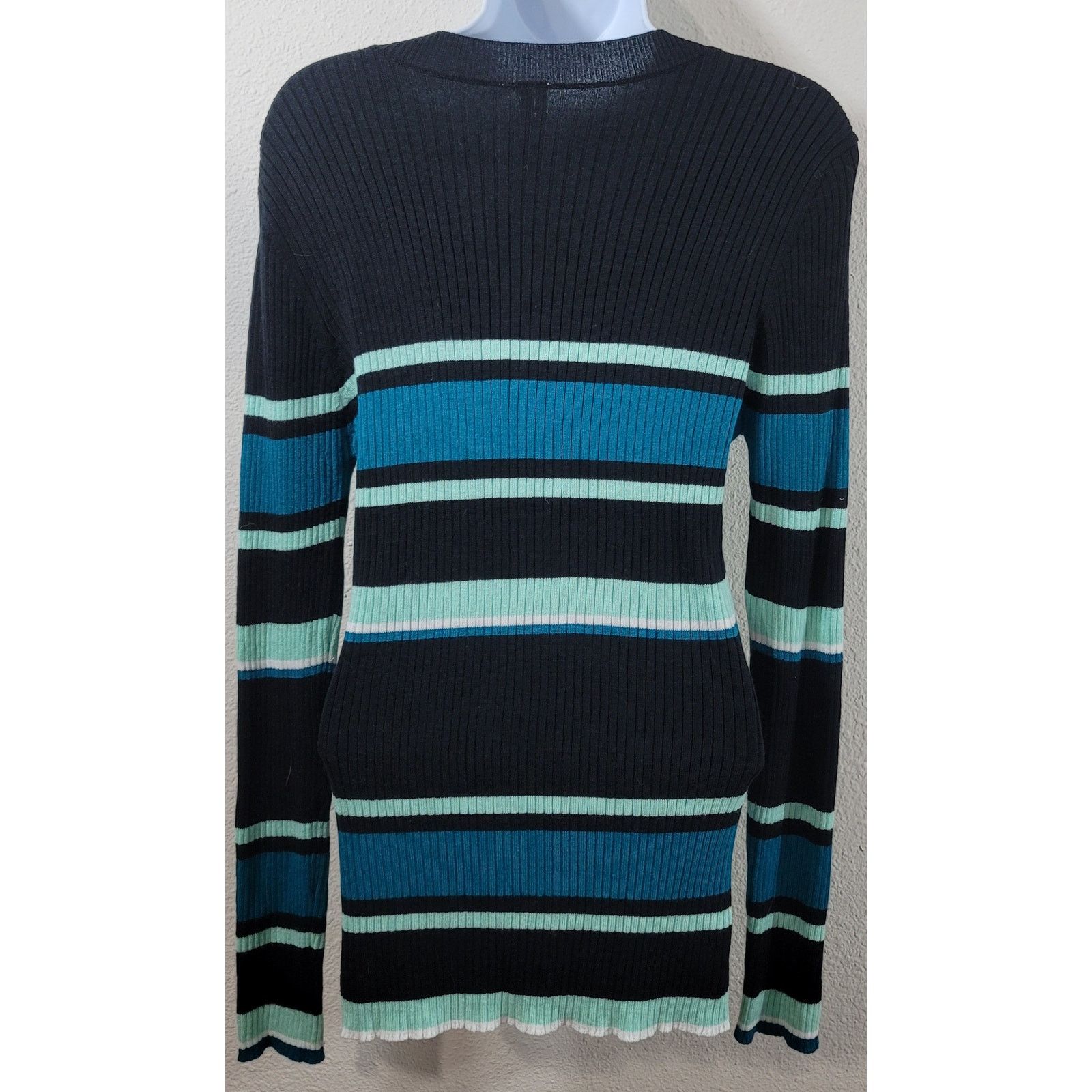 Other No Boundaries Black Blue Teal Striped Knitted Top 2XG 19 Size L / US 10 / IT 46 - 2 Thumbnail