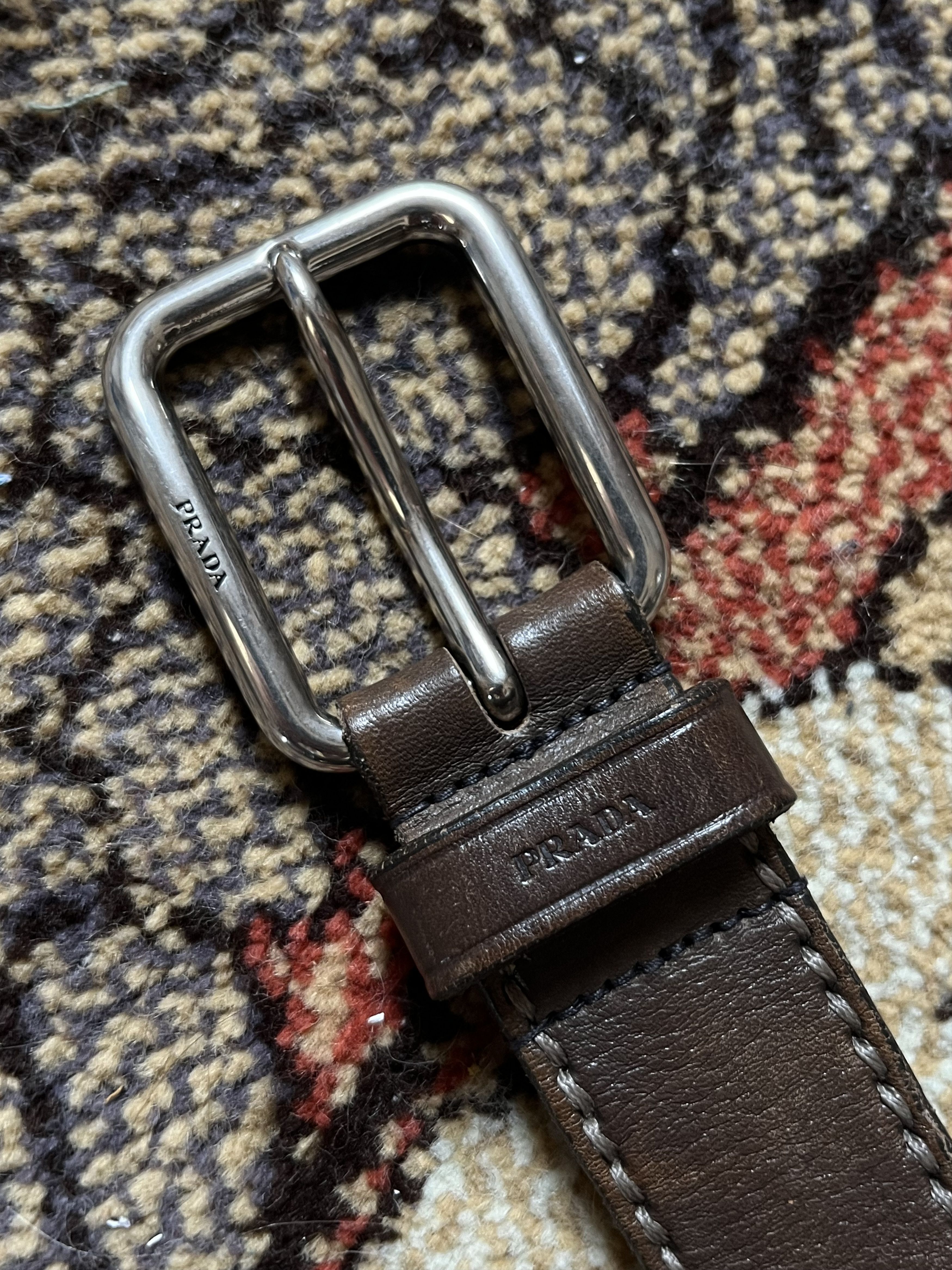 Designer × Prada Vintage Prada Real Leather Brown Belt Logo Size 40 - 3 Thumbnail