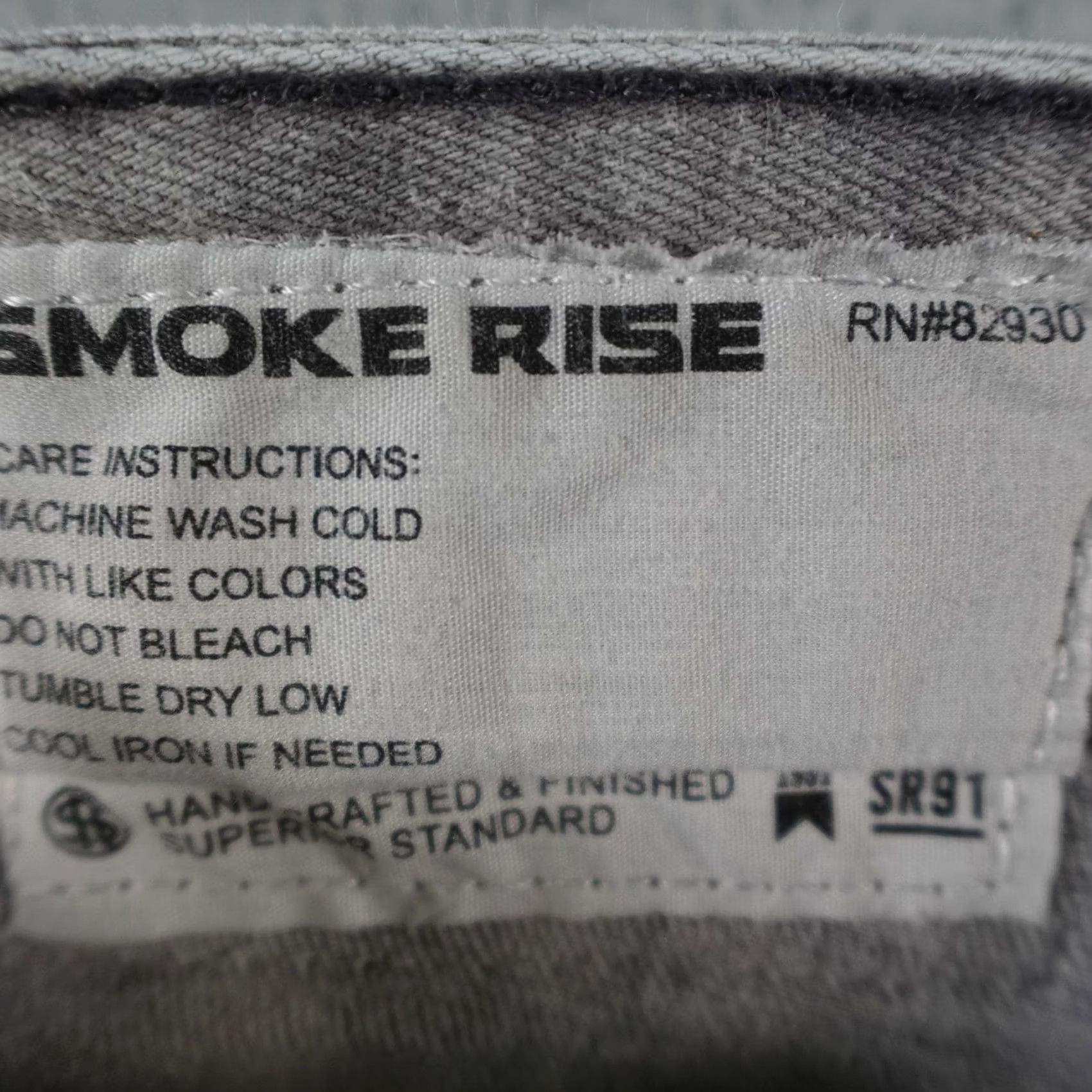 Vintage Smoke Rise Jeans Mens 36x34 Gray SR91 Distressed Slim Skinny Denim Zip Fly Pockets Gothic Cross Skull Embroidered 90s Streetwear Boys? Size US 36 / EU 52 - 3 Thumbnail