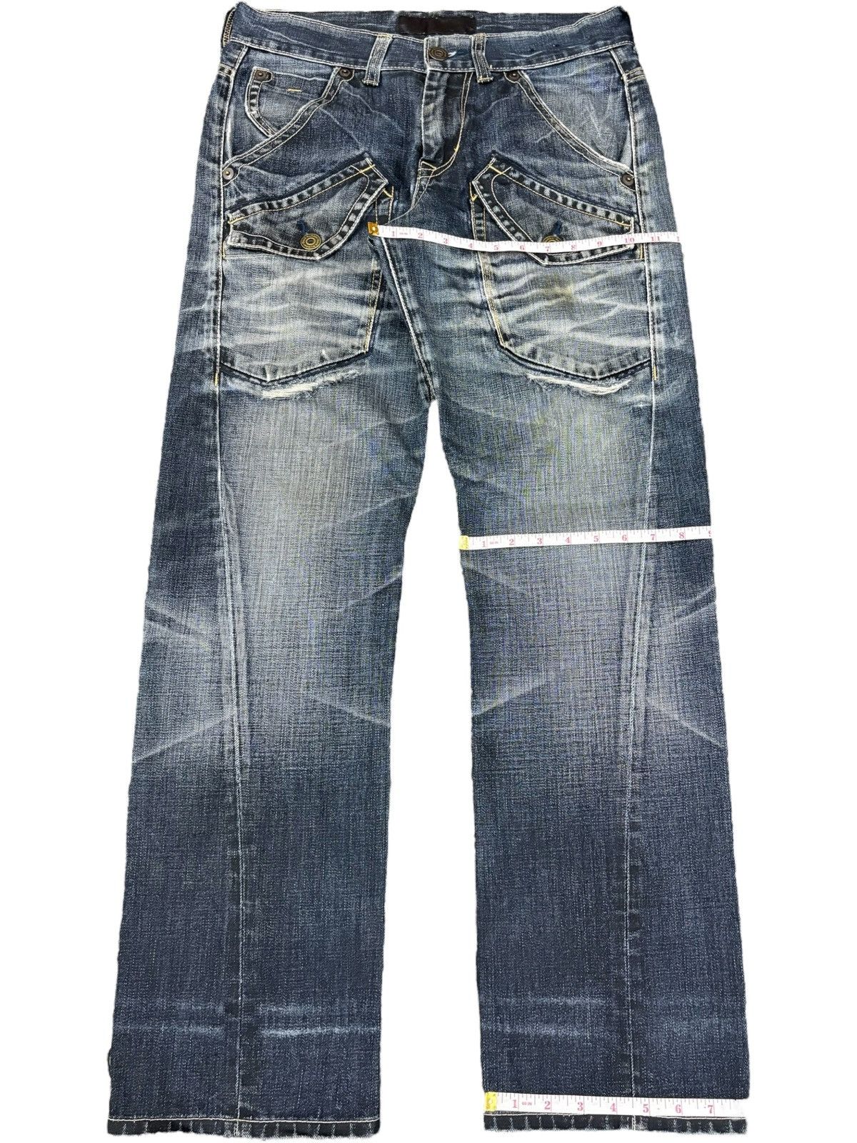 Japanese Brand Vintage Back Number Buckle Back Distress Baggy Jeans Size US 32 / EU 48 - 13 Thumbnail
