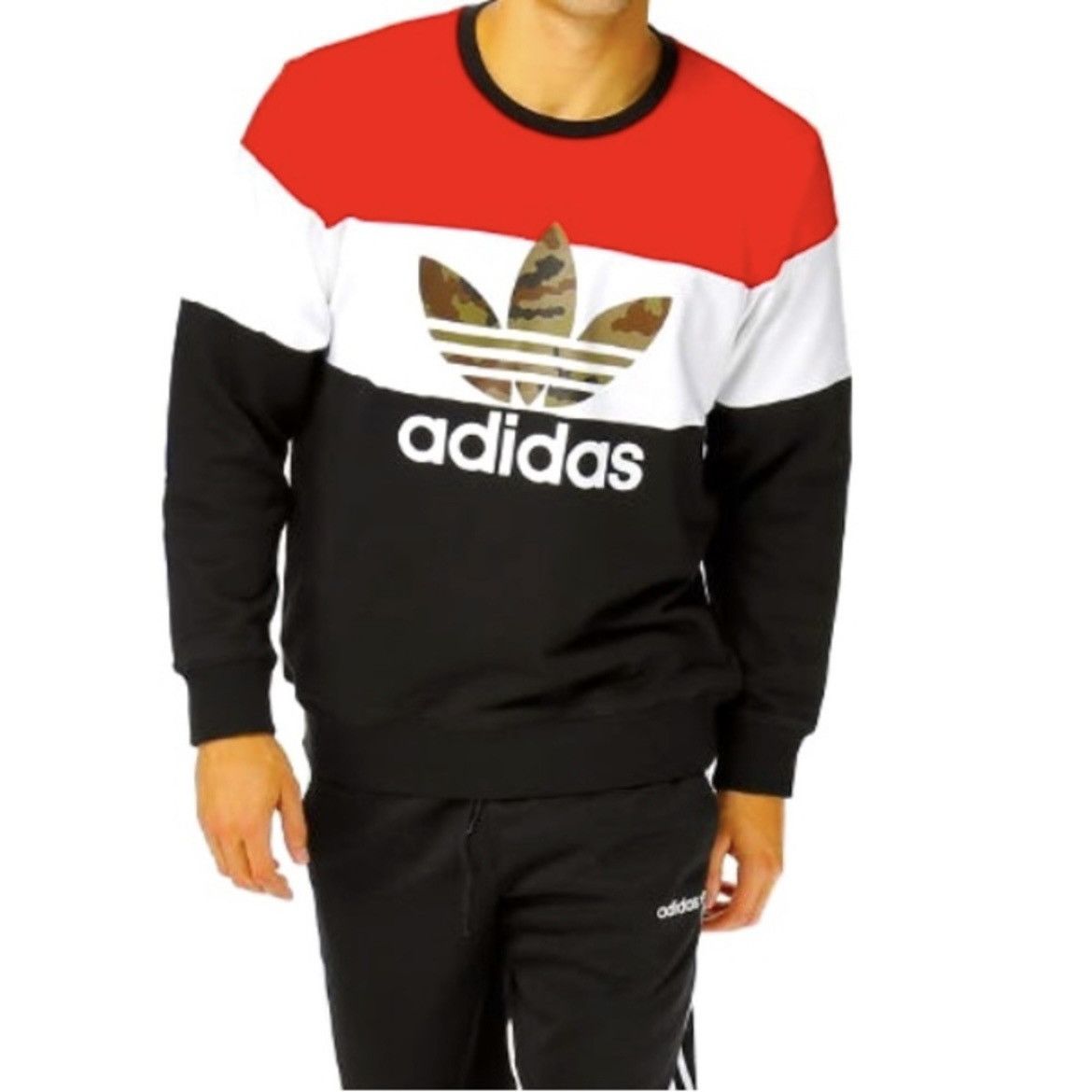 Adidas ADIDAS MEN'S RED WHITE BLACK SWEATSHIRT CAMO TREFOIL LOGO Size US M / EU 48-50 / 2 - 3 Thumbnail