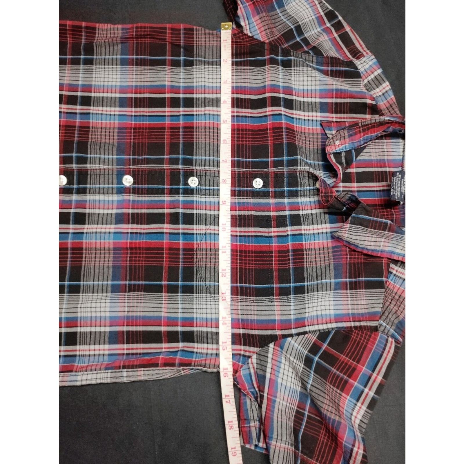 Faded Glory Red & Blue Plaid Short-Sleeve Button-Up Shirt Size M / US 6-8 / IT 42-44 - 3 Thumbnail