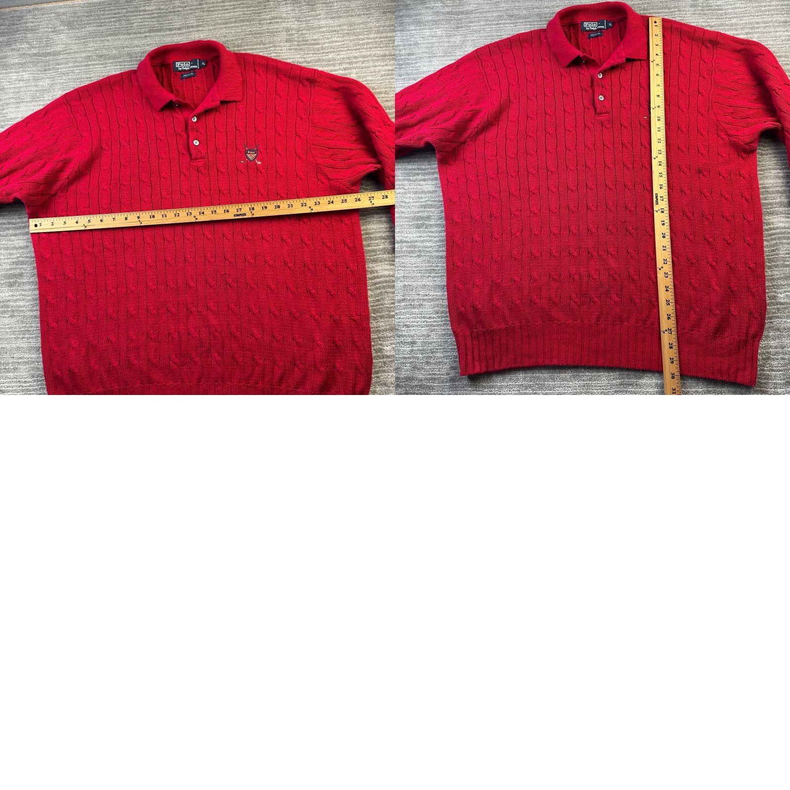 Polo Ralph Lauren Polo Ralph Lauren Sweater Mens XL Red Cable Knit Collared Pullover Size US XL / EU 56 / 4 - 9 Thumbnail