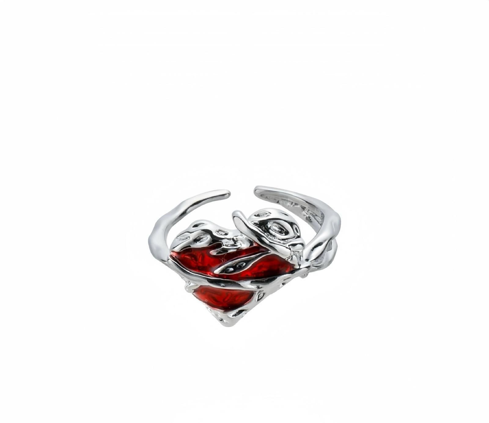 Jewelry Silver Red Heart Statement Ring, Artistic Bold Jewelry Size ONE SIZE - 4 Thumbnail