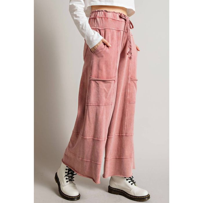 Designer EASEL Mineral Washed Terry Knit Pants In Mauve Grailed