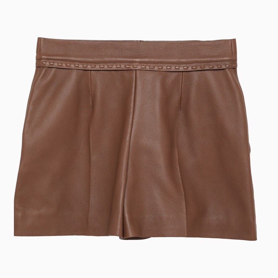 Fendi o1d2blof0824 Leather Shorts in Brown Size 27" / US 4 / IT 40 - 2 Thumbnail