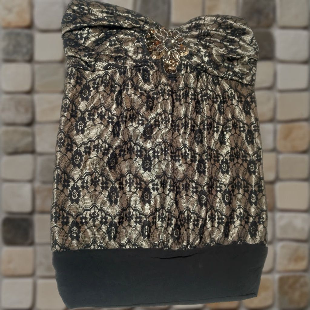 Vintage Vintage Daytrip Shirt Women's Tube Top Strapless Lace Beaded NOS Y2K Floral Sheer Black Panty? Size M / US 6-8 / IT 42-44 - 1 Thumbnail