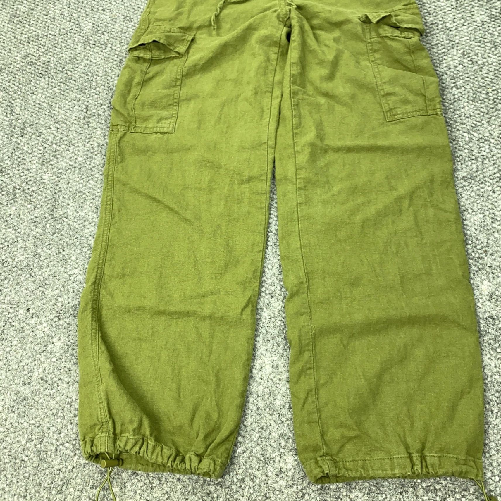 Vintage Love Tree Pants Womens Small Green Linen Blend Cargo Jogger Drawstring 27in Size 28" / US 6 / IT 42 - 3 Thumbnail