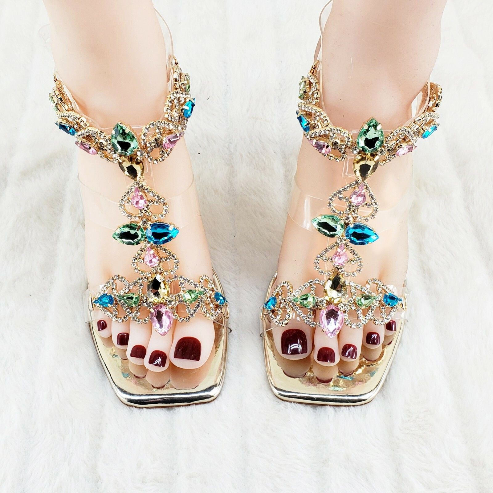 Other Breezy Jewels Rhinestone 4" High Heel Sandals Prom Wedding P Size US 7.5 / IT 37.5 - 5 Thumbnail