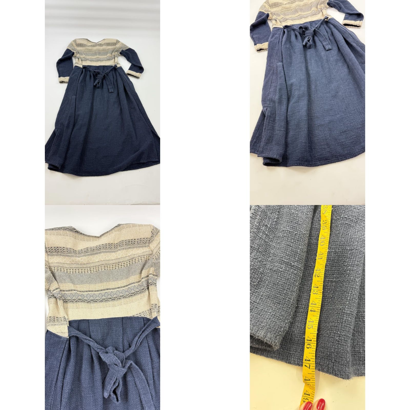 Vintage Twigi Dress Womens Small Blue Beige Knit Textured Long Sleeve Belted Maxi Boho Size S / US 4 / IT 40 - 8 Thumbnail