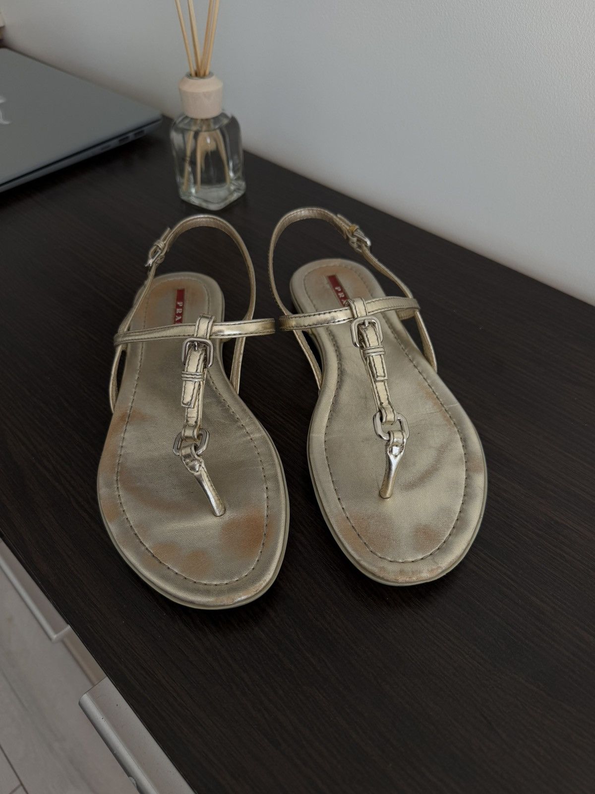 Prada Prada gold Metallic Leather Thong Sandals Size 38 Size US 8 / IT 38 - 2 Thumbnail