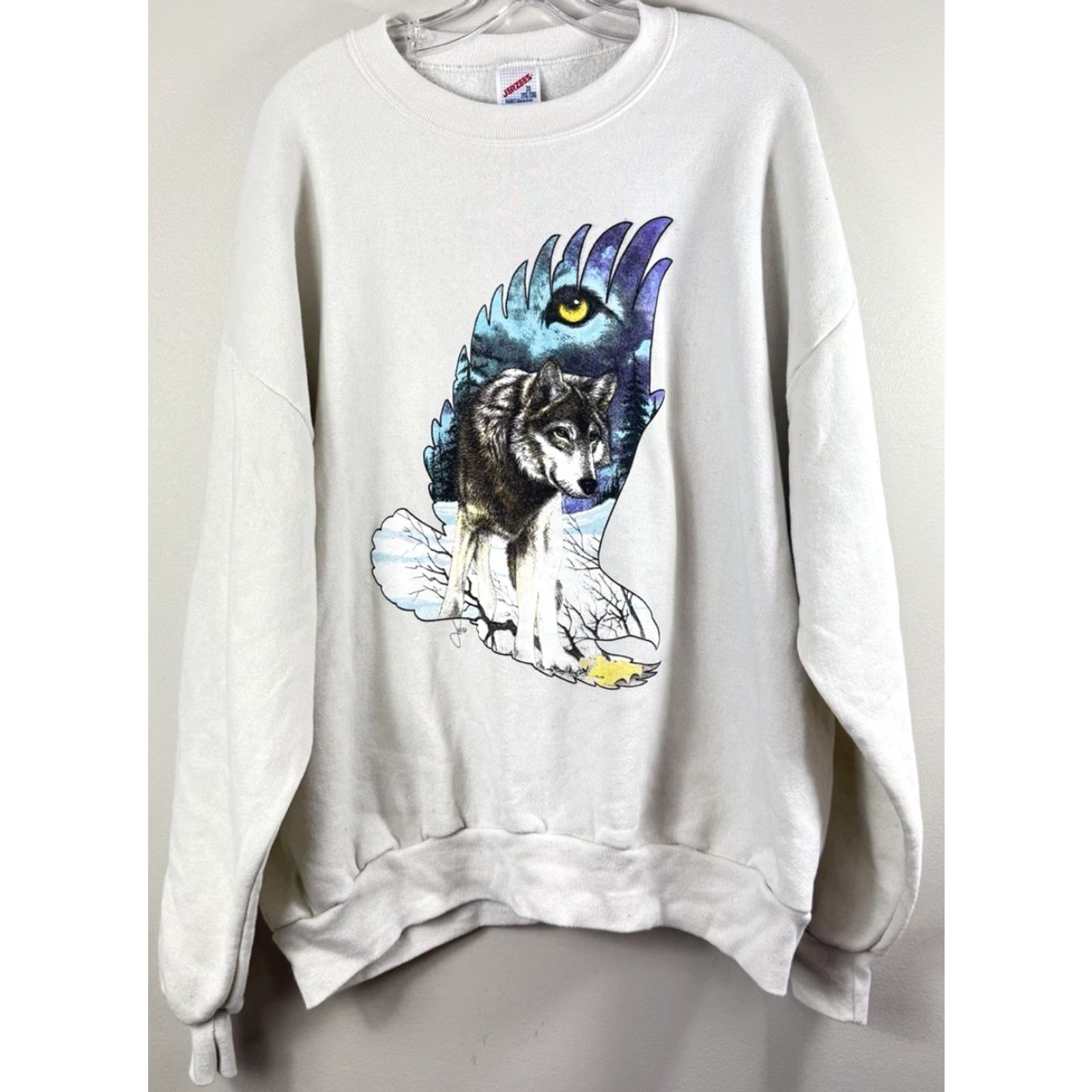 Jerzees Jerzees Vintage Wolf Eagle Graphic Print Pullover Sweatshirt Men’s 2XL White 90s Size US XXL / EU 58 / 5 - 2 Thumbnail