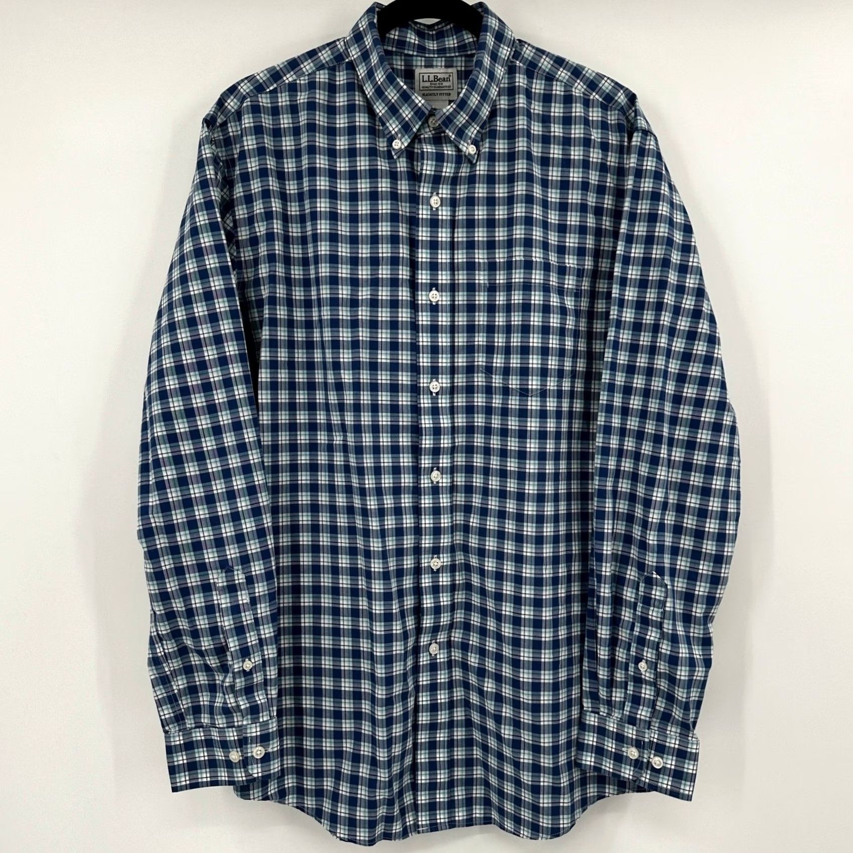 Vintage LL Bean Mens Large Blue Plaid Cotton Shirt Button-Down Long Sleeve Slim Fit Casual Rugged Navy ChecK Size US L / EU 52-54 / 3 - 3 Thumbnail