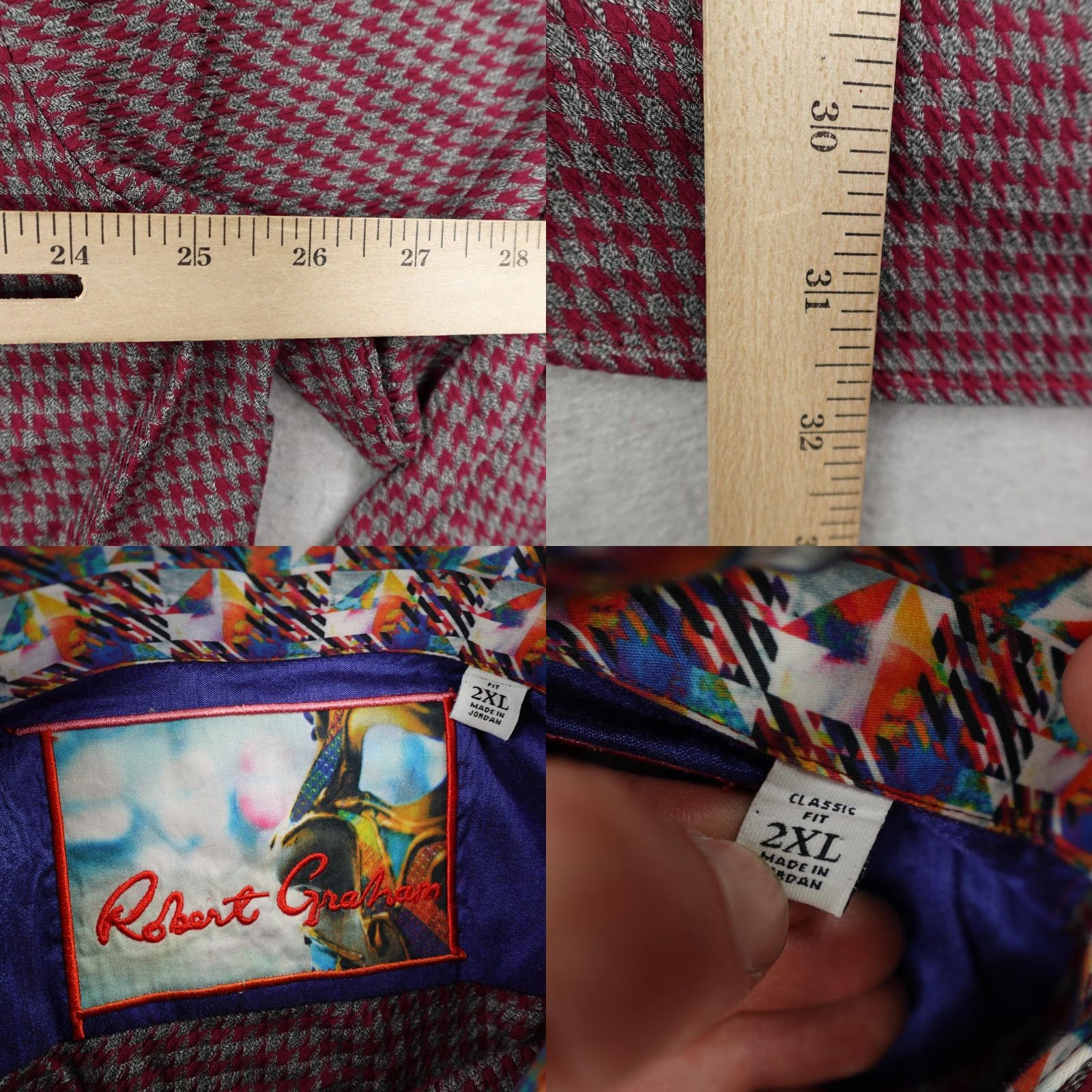 Robert Graham Robert Graham Shirt Mens 2XL Red Gray Check Button-Up Long Sleeve Classic Fit Contrast Cuffs Size US XXL / EU 58 / 5 - 8 Thumbnail
