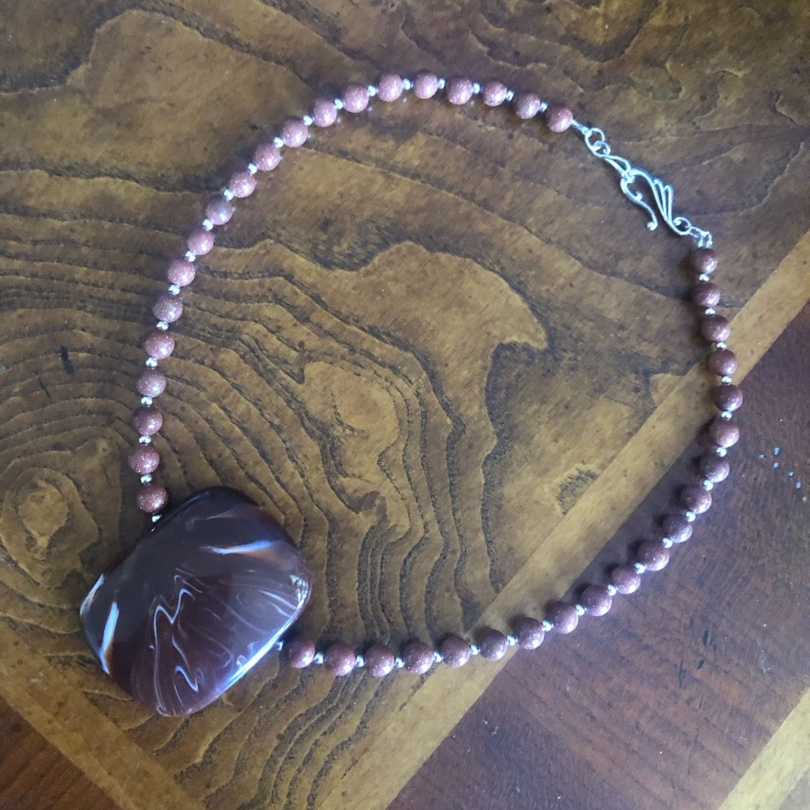 Handmade Handcrafted large marble medallion goldstone bead necklac Size ONE SIZE - 9 Thumbnail