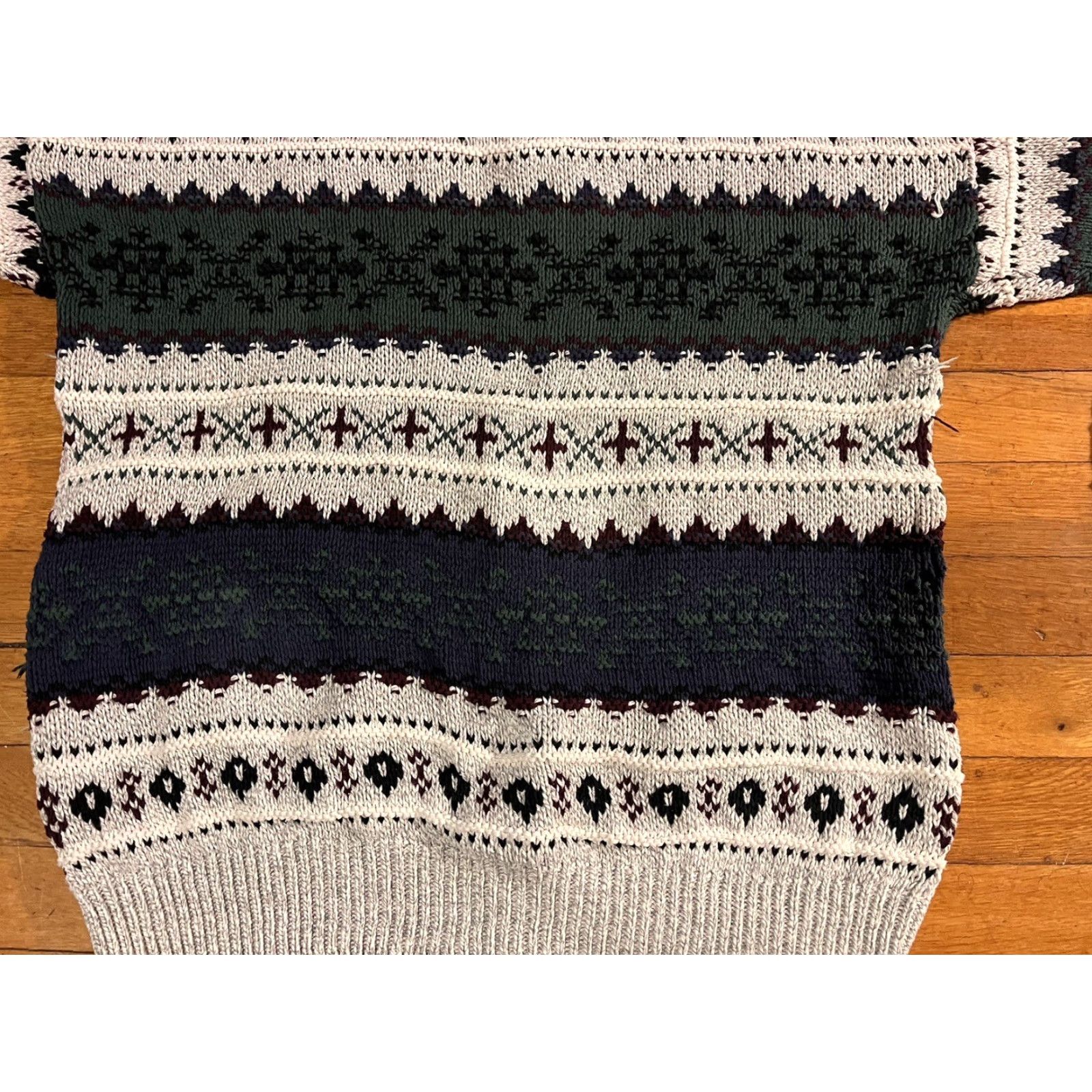 Vintage VINTAGE Adirondack Sweater Men’s Large L Beige Green Fair Isle Cardigan Knit Heavyweight 90s 80s Fall Winter Spring Summer Mens Size US L / EU 52-54 / 3 - 3 Thumbnail