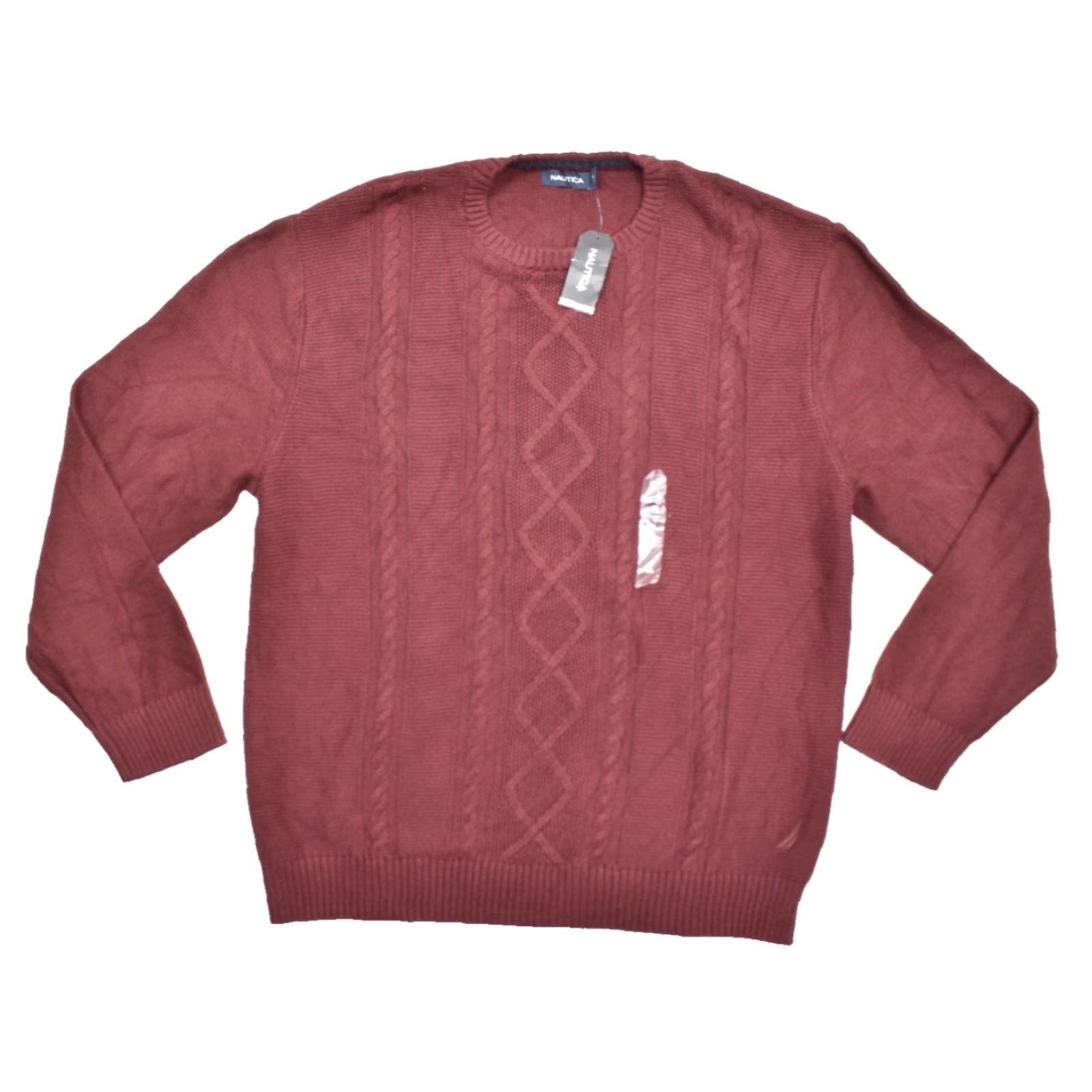 Nautica Nautica Sweat er Crewneck Pullover Knit Cable XXL Royal Burgundy Red Cotton Men’s Size US XXL / EU 58 / 5 - 2 Thumbnail