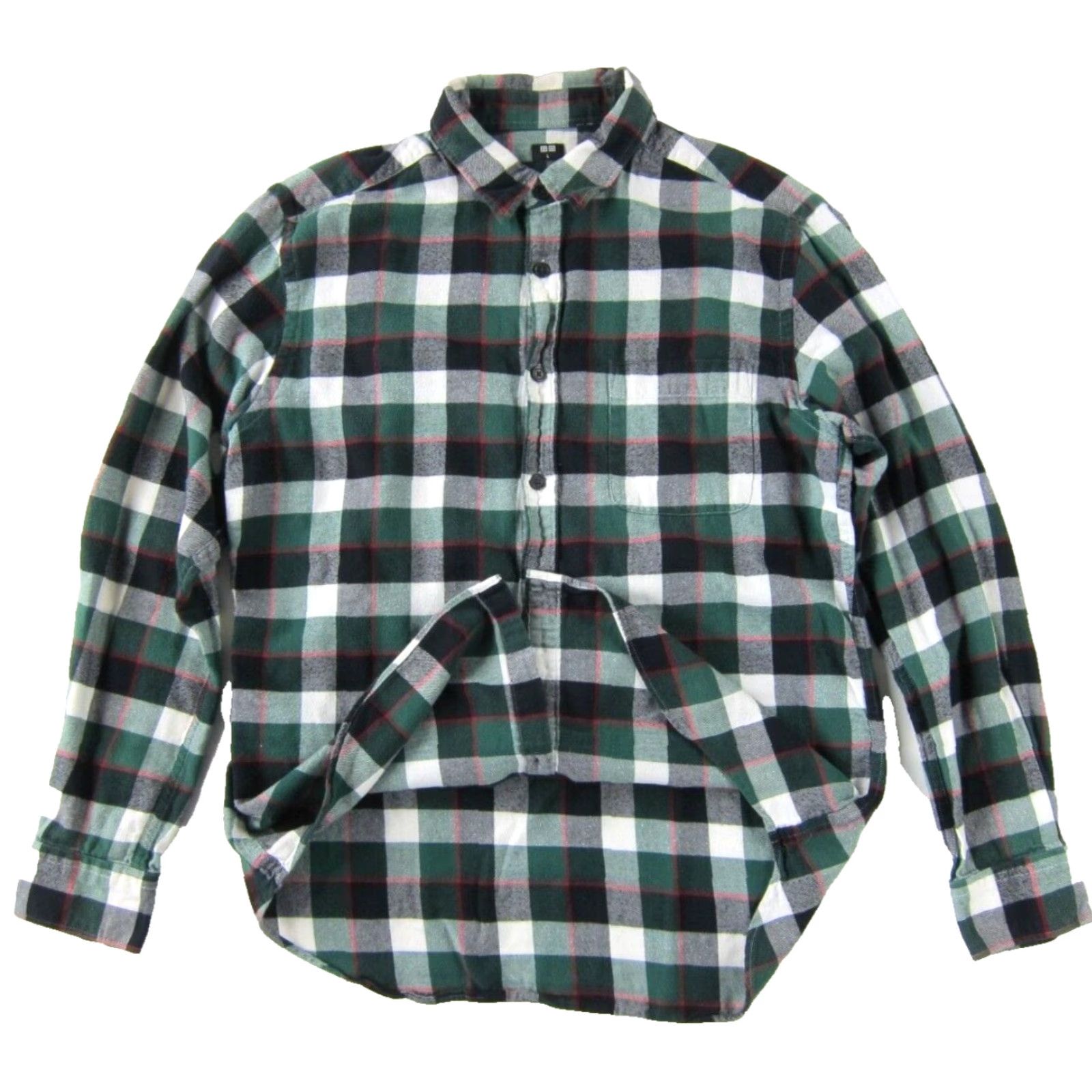 Uniqlo Uniqlo Shirt Men Large 100% Cotton Green Red Black Plaid Flannel Long Sleeve Button-Up Shirt Size US L / EU 52-54 / 3 - 5 Thumbnail