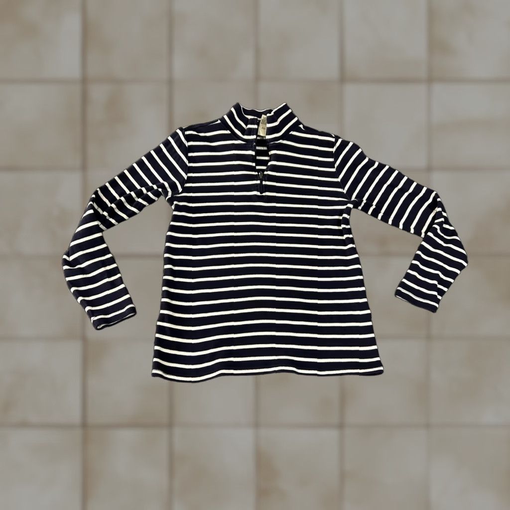 Vintage L.L. Bean Sweater Mens Small Navy Striped Mock Neck 1/4 Zip Pullover Cotton Shirt? Size US S / EU 44-46 / 1 - 1 Thumbnail