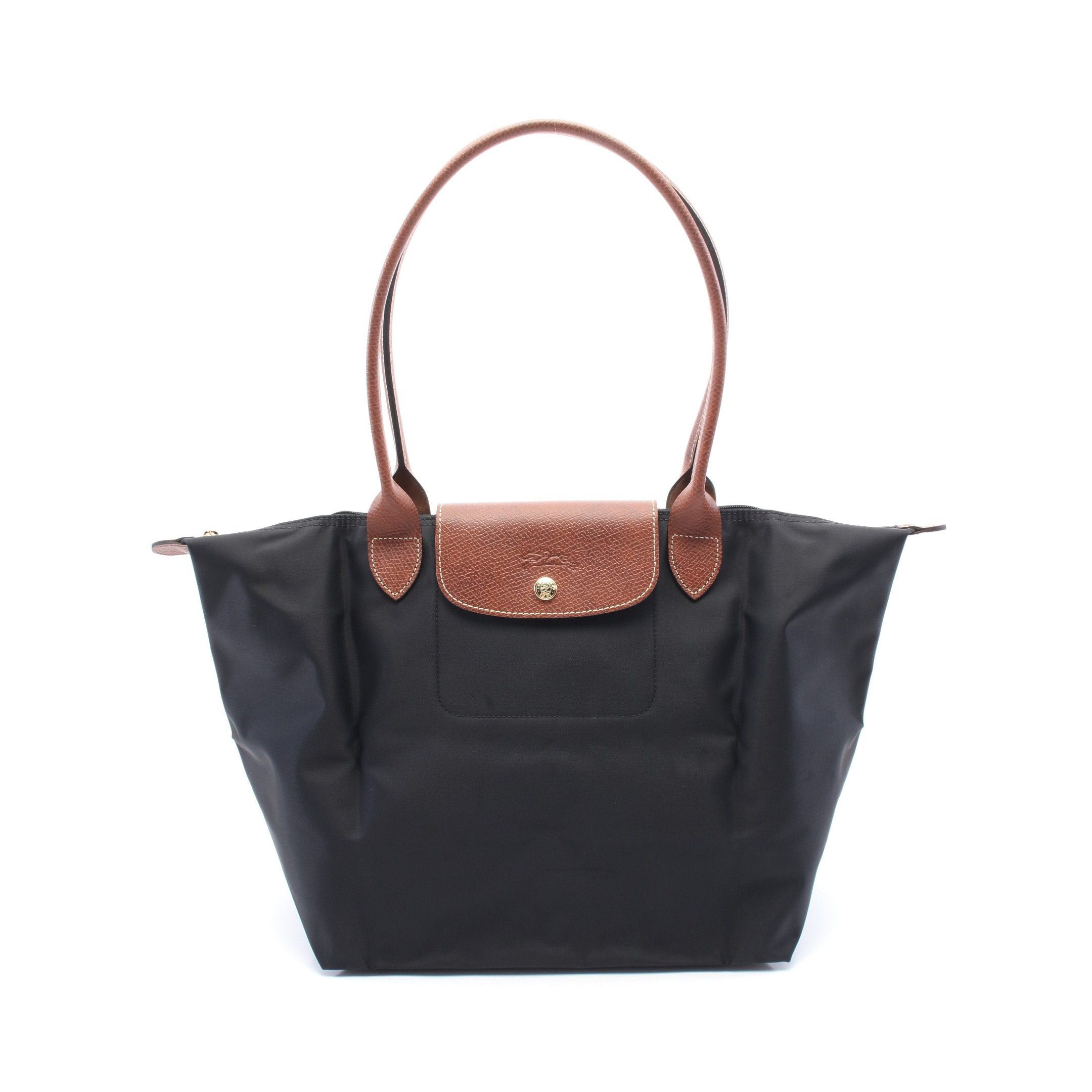 Longchamp Le Preage Original L Shoulder Bag Tote Canvas Leather Black Brown, Women's