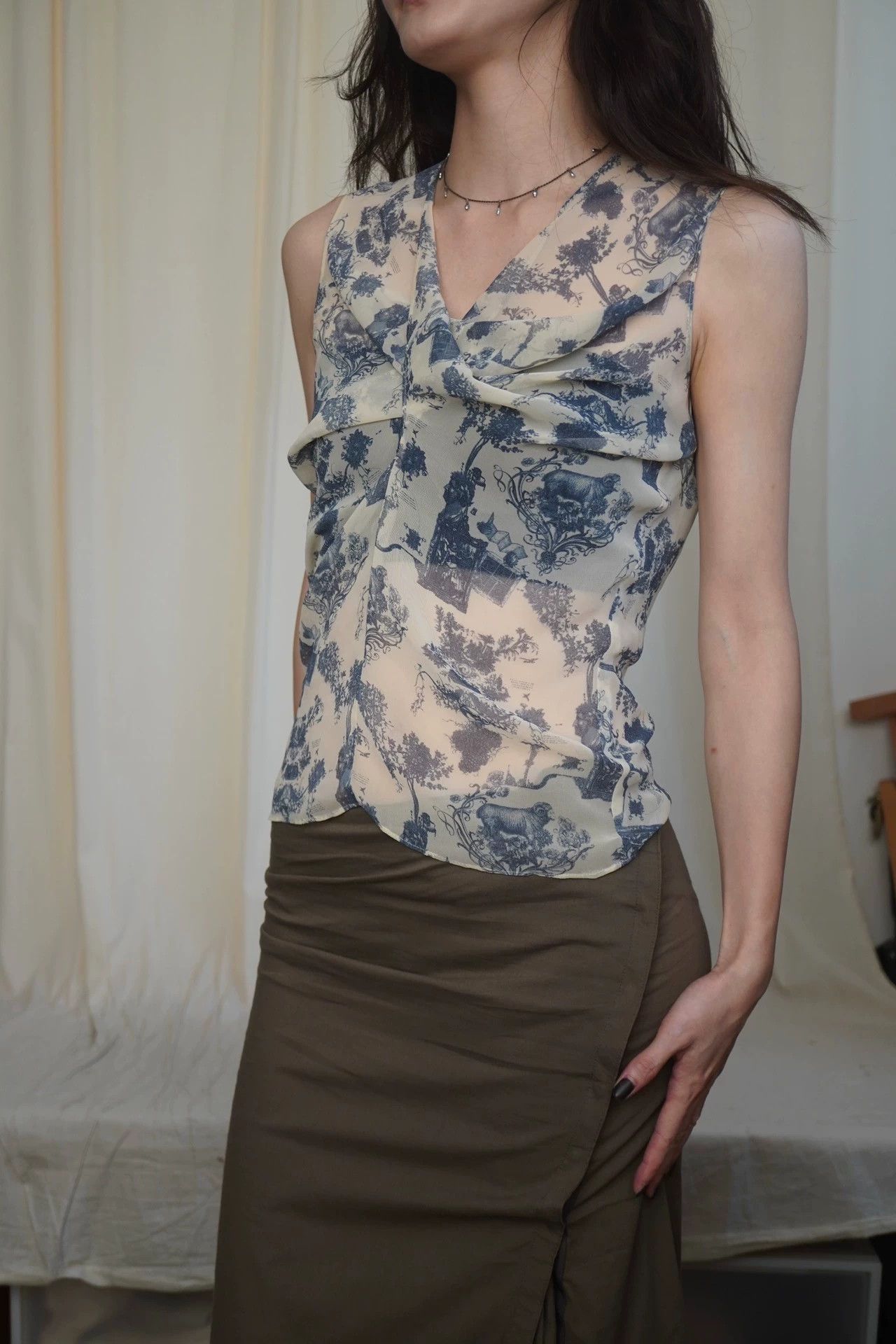 Issey Miyake Issey Miyake 2000s Silk Knot Side-Button Top S (Pink/Blue) Size S / US 4 / IT 40 - 3 Thumbnail