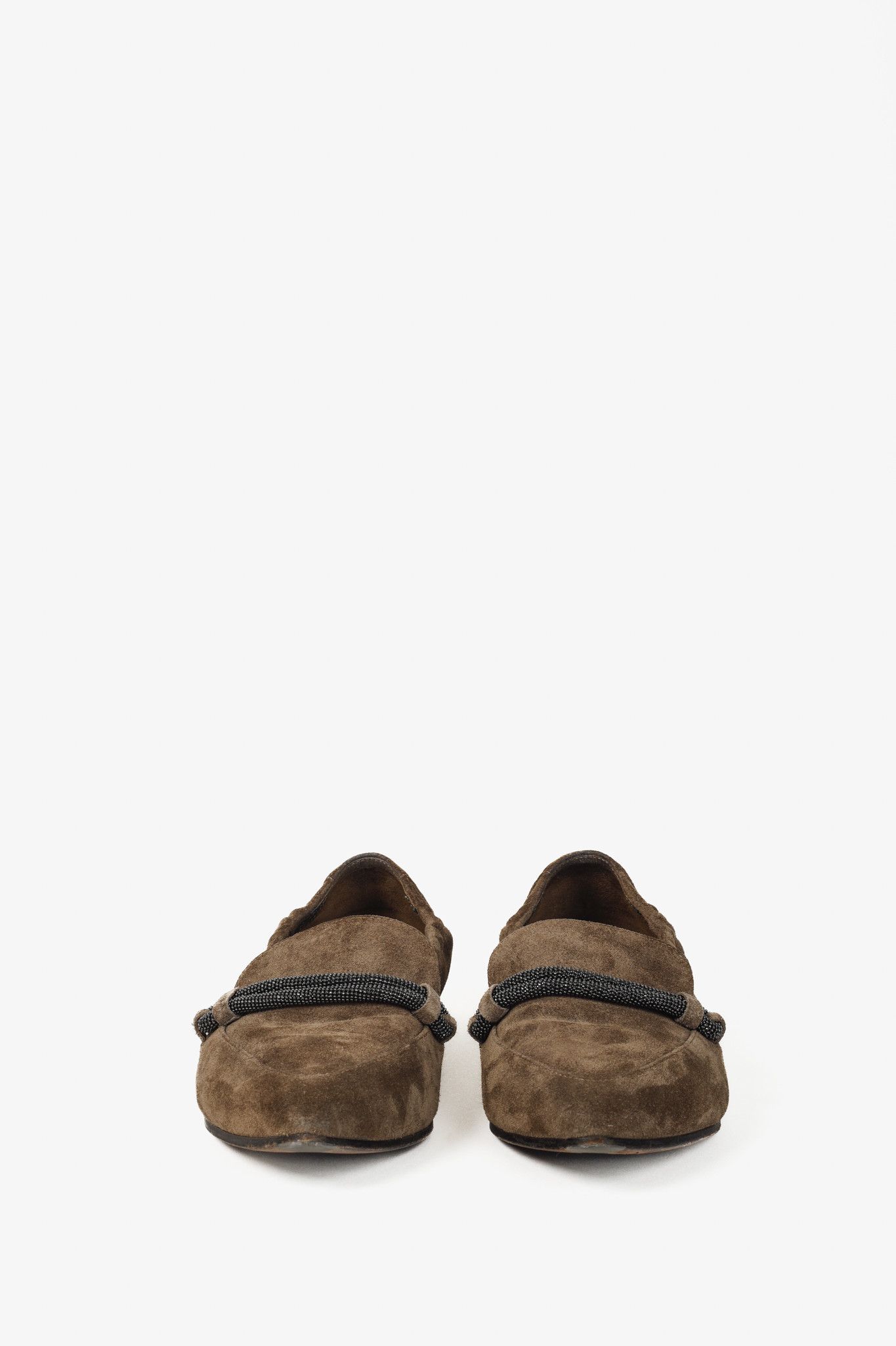 Brunello Cucinelli Brunello Cucinelli Monili Strap Brown Suede Pointed Loafers Size US 8.5 / IT 38.5 - 2 Thumbnail