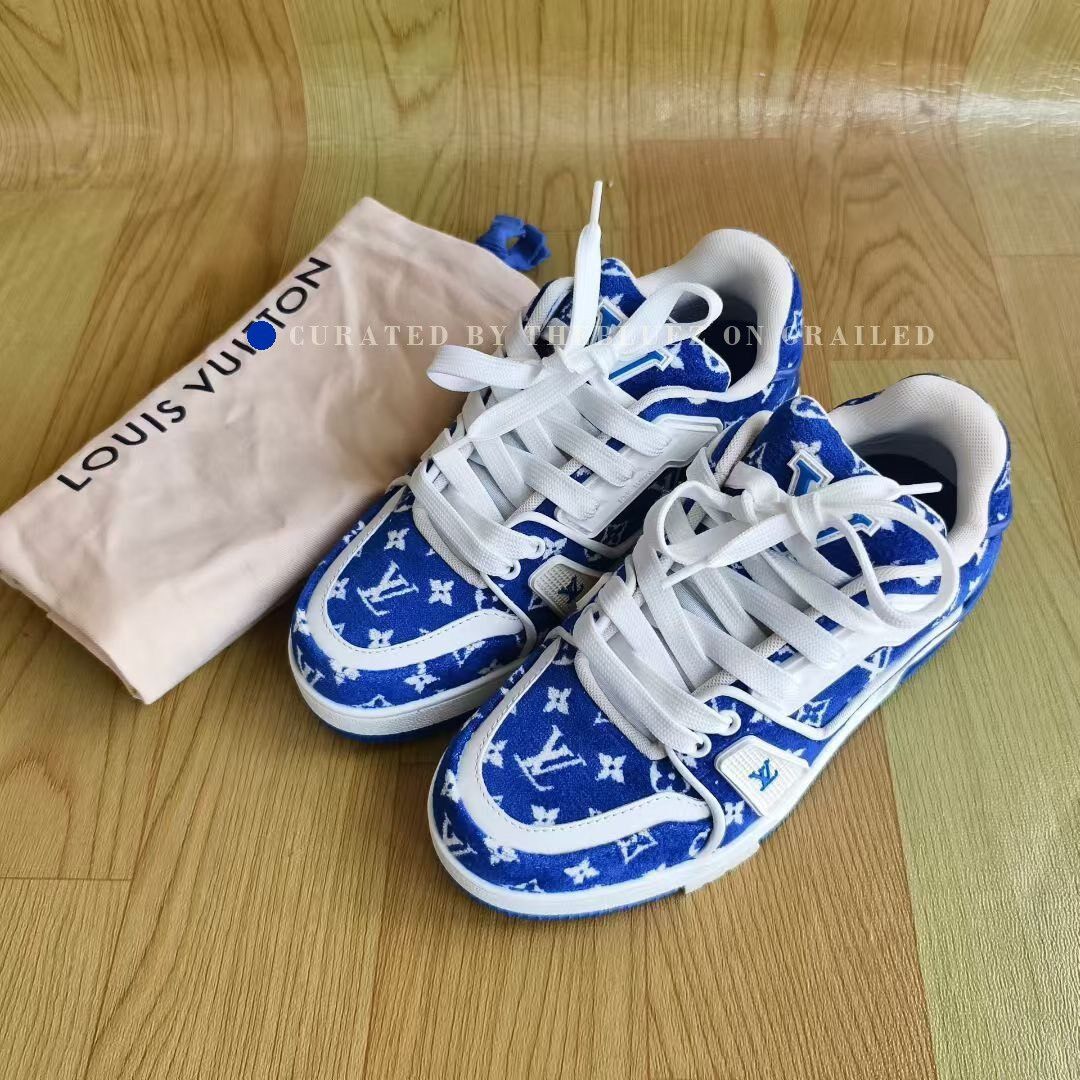 Louis Vuitton Louis Vuitton Blue White Velvet Monogram Trainer Size US 4.5 / IT 34.5 - 1 Thumbnail