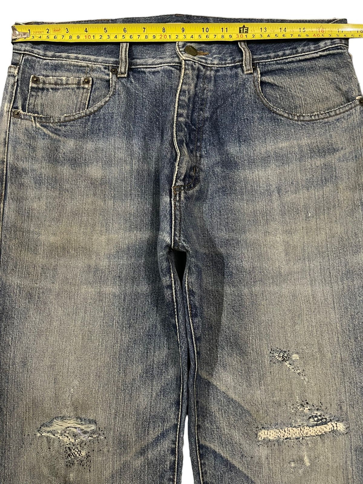 Hanes Vintage 90s Hanes Blue Wash Style Distressed Baggy Jeans Size US 34 / EU 50 - 10 Thumbnail