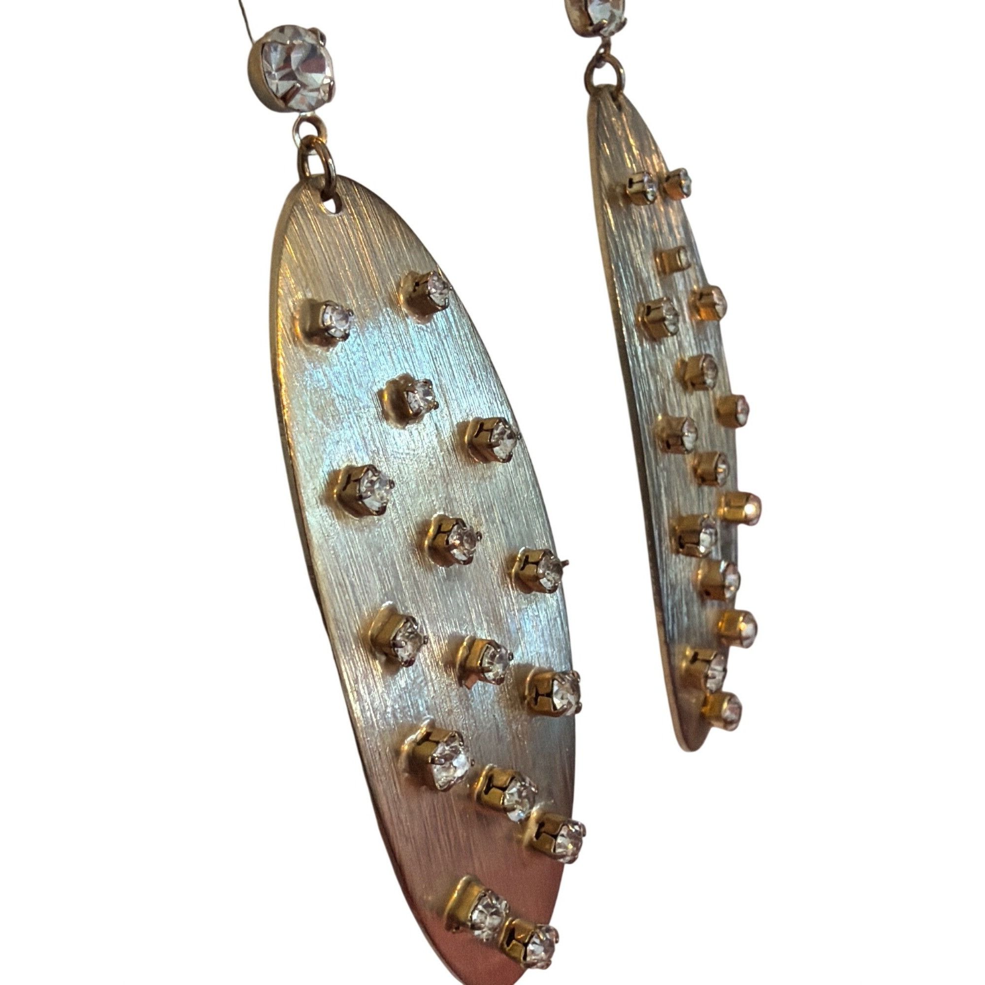 Other Vtg Oval Gold Tone Rhinestone Statement Earrings Dangle Rhin Size ONE SIZE - 3 Thumbnail