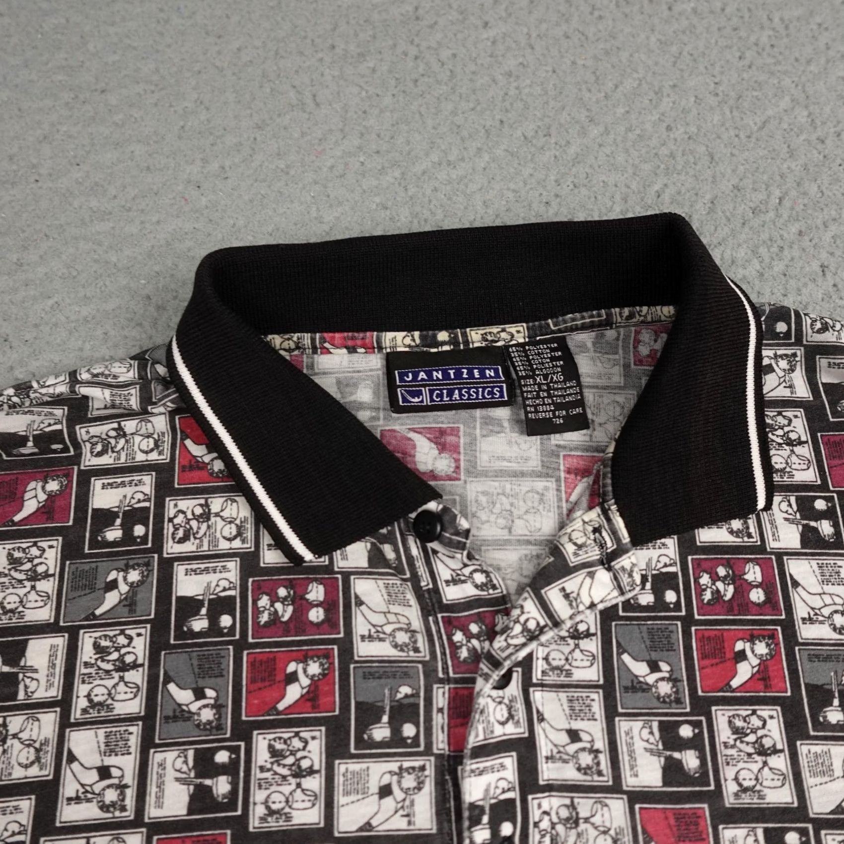 Jantzen VINTAGE Jantzen Polo Shirt Mens XL Black Gray Golf Comic Strip All over Print Size US XL / EU 56 / 4 - 5 Thumbnail